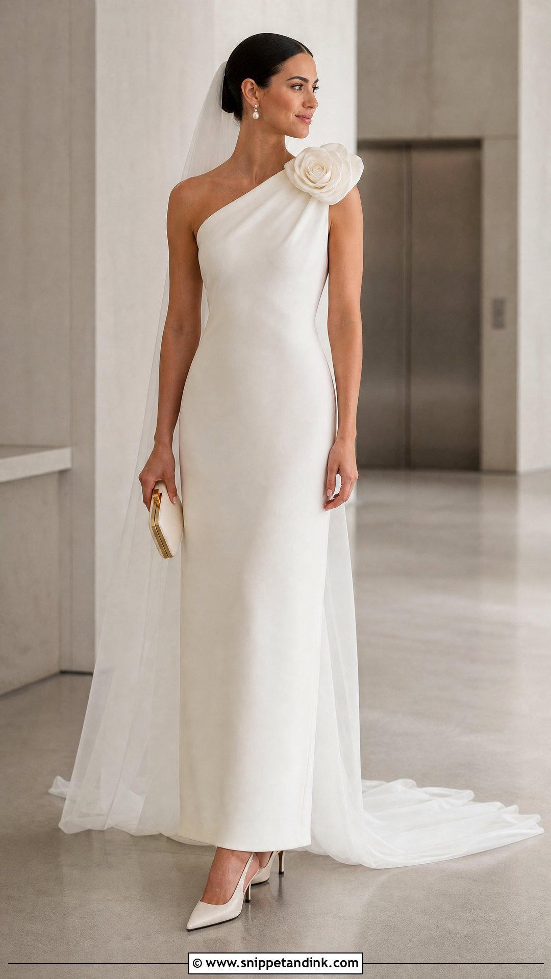 Minimalist Crepe Wedding Dress With Rose Detail - Snippet and Ink - 20 Wedding Dress with Roses Ideas