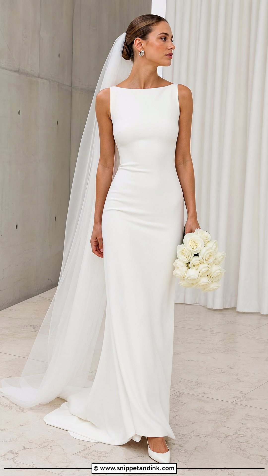 Minimalist Crepe Wedding Dress With Sleek Veil - Snippet and Ink - 25 Gorgeous Wedding Dress Ideas