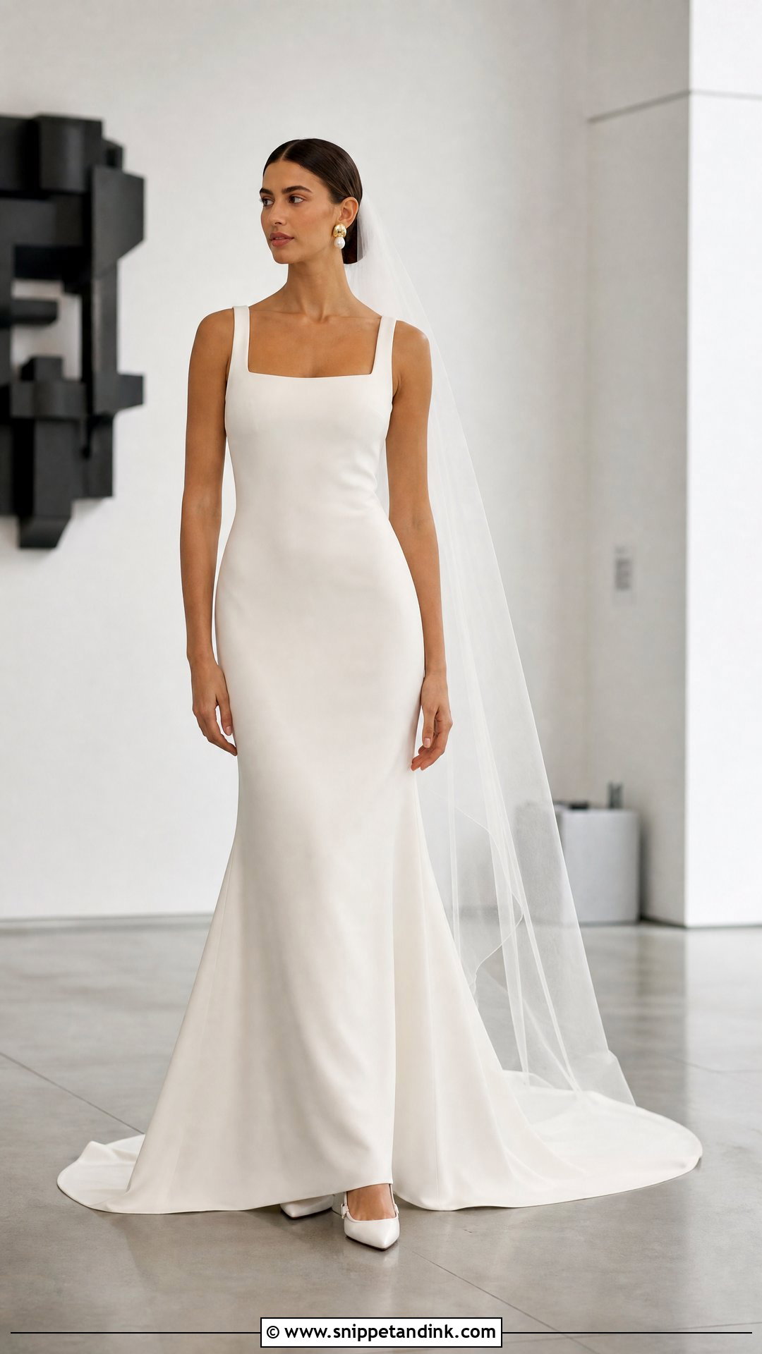 Minimalist Crepe Wedding Dress With Sweep Train - Snippet and Ink - 25 Wedding Dress with Train Ideas