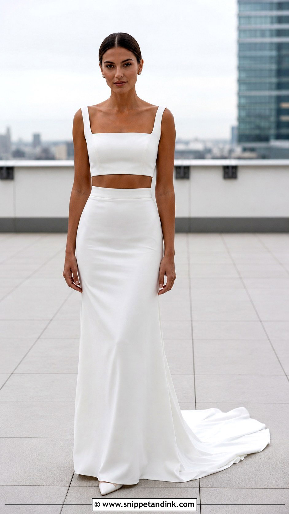 Minimalist Crop Top Wedding Dress With Column Skirt - Snippet and Ink - 20 Crop Top Wedding Dress Ideas