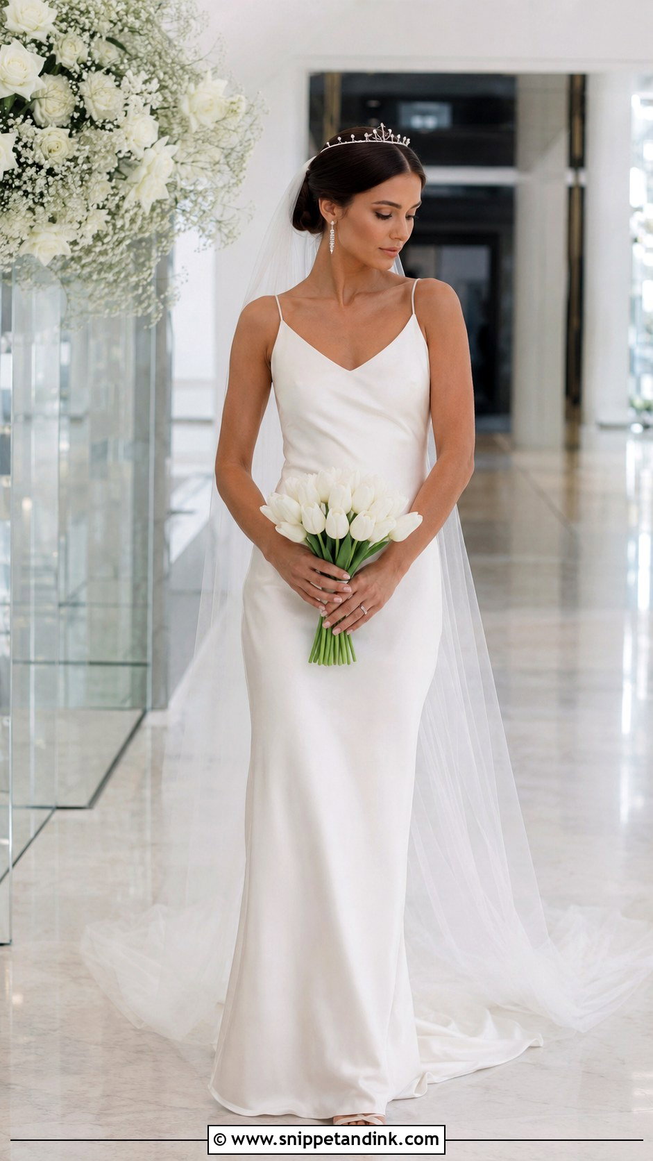 Minimalist Crown Bride With Slip Dress - Snippet and Ink - 20 Crown Bride Ideas