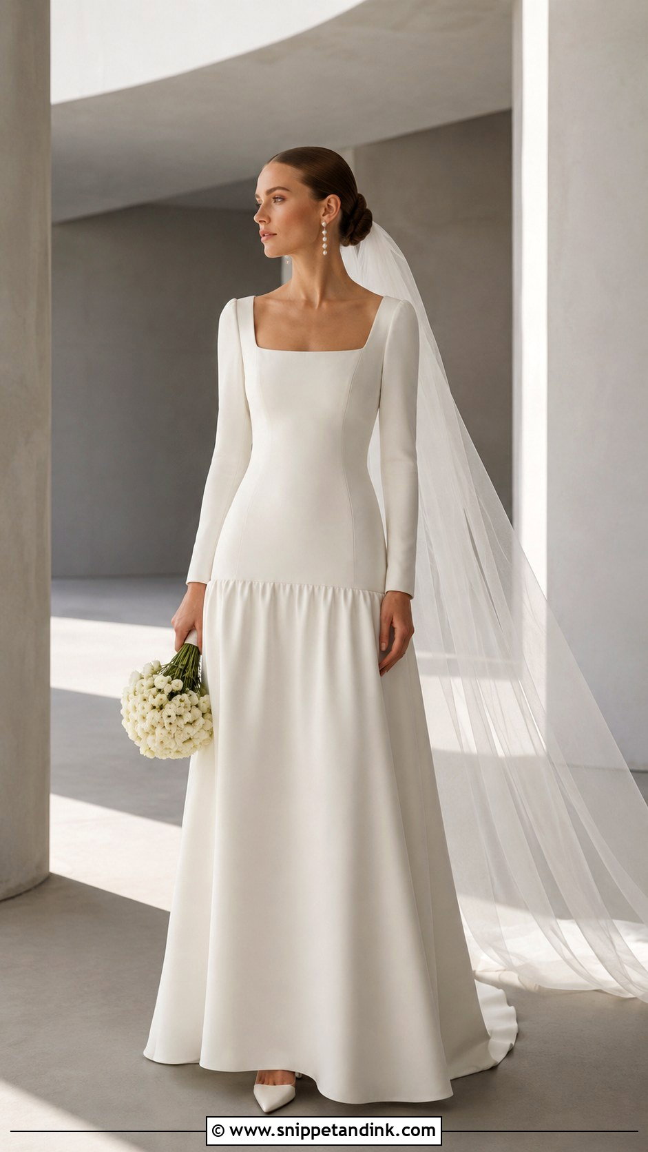 Minimalist Drop Waist Wedding Dress With Long Sleeves - Snippet and Ink - 20 Drop Waist Wedding Dress with Sleeves