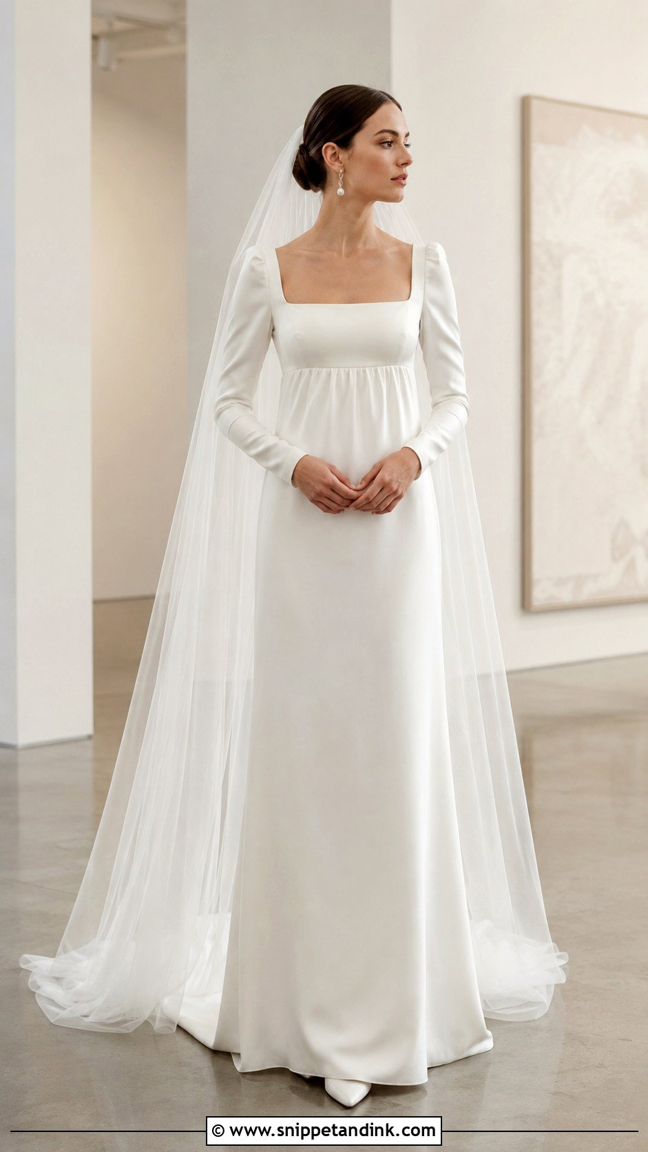 Minimalist Empire Waist Wedding Dress - Snippet and Ink - 20 Bridgerton Inspired Wedding Dresses