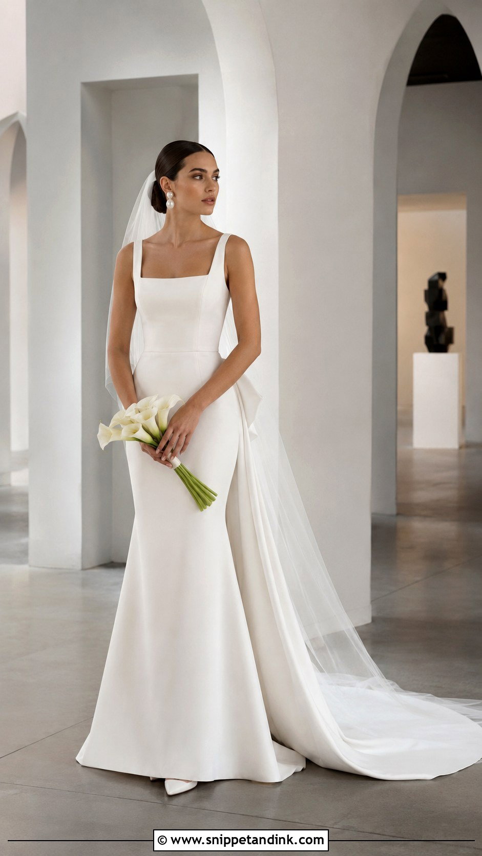 Minimalist Empress Wedding Dress With Sleek Bun - Snippet and Ink - 20 Empress Wedding Dress Ideas