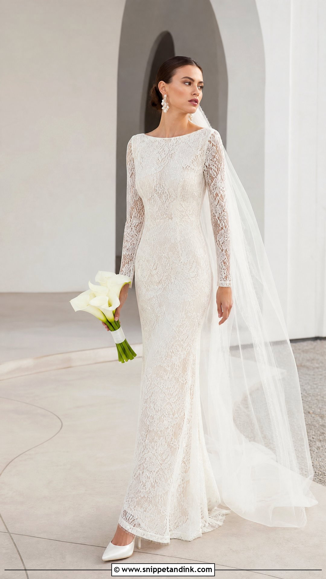 Minimalist Fitted Lace Wedding Dress With Sleeves - Snippet and Ink - 25 Fitted Lace Wedding Dress with Sleeves