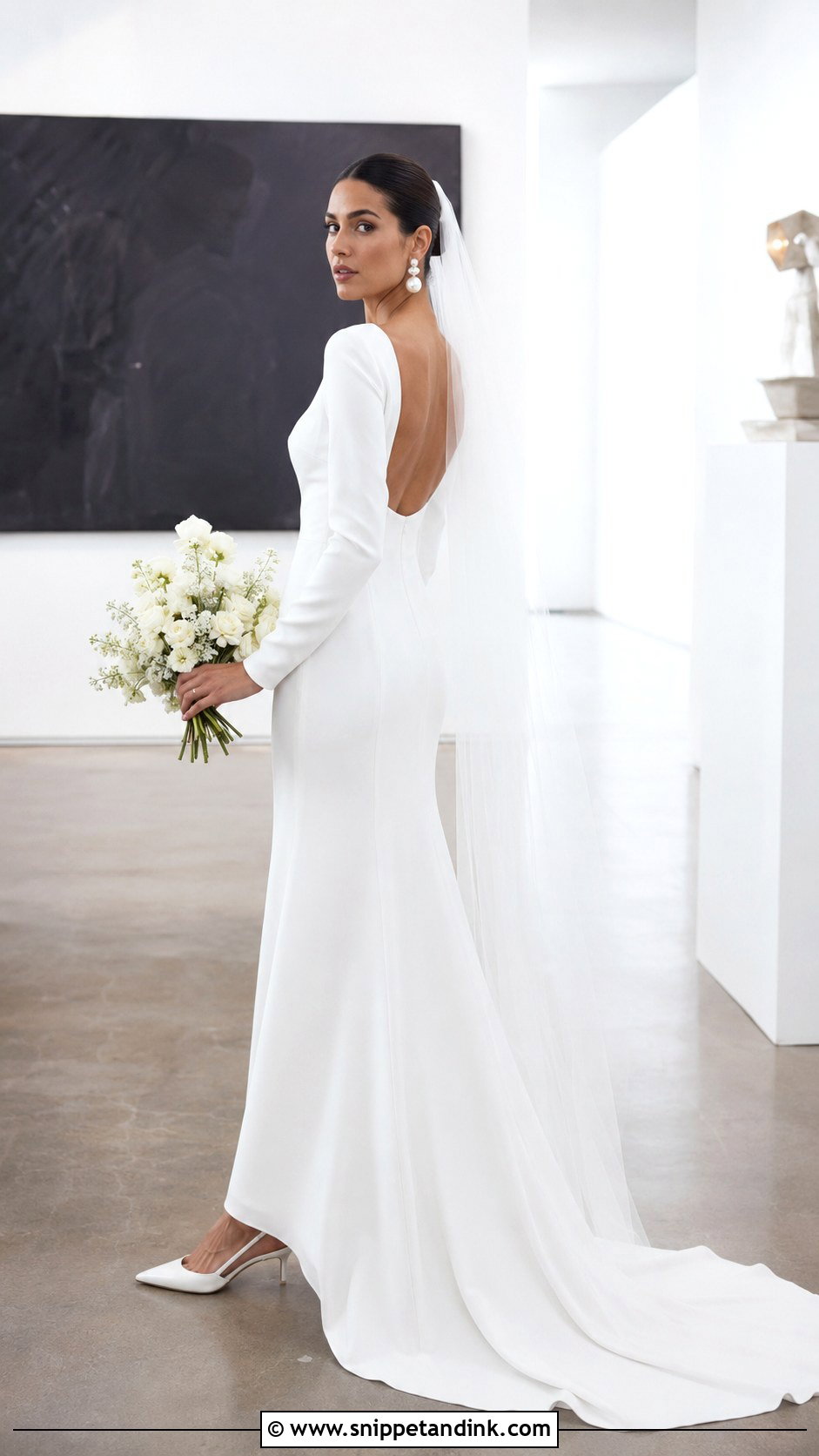 Minimalist Flowy Crepe Wedding Dress With Sleeves - Snippet and Ink - 20 Flowy Wedding Dress with Sleeves