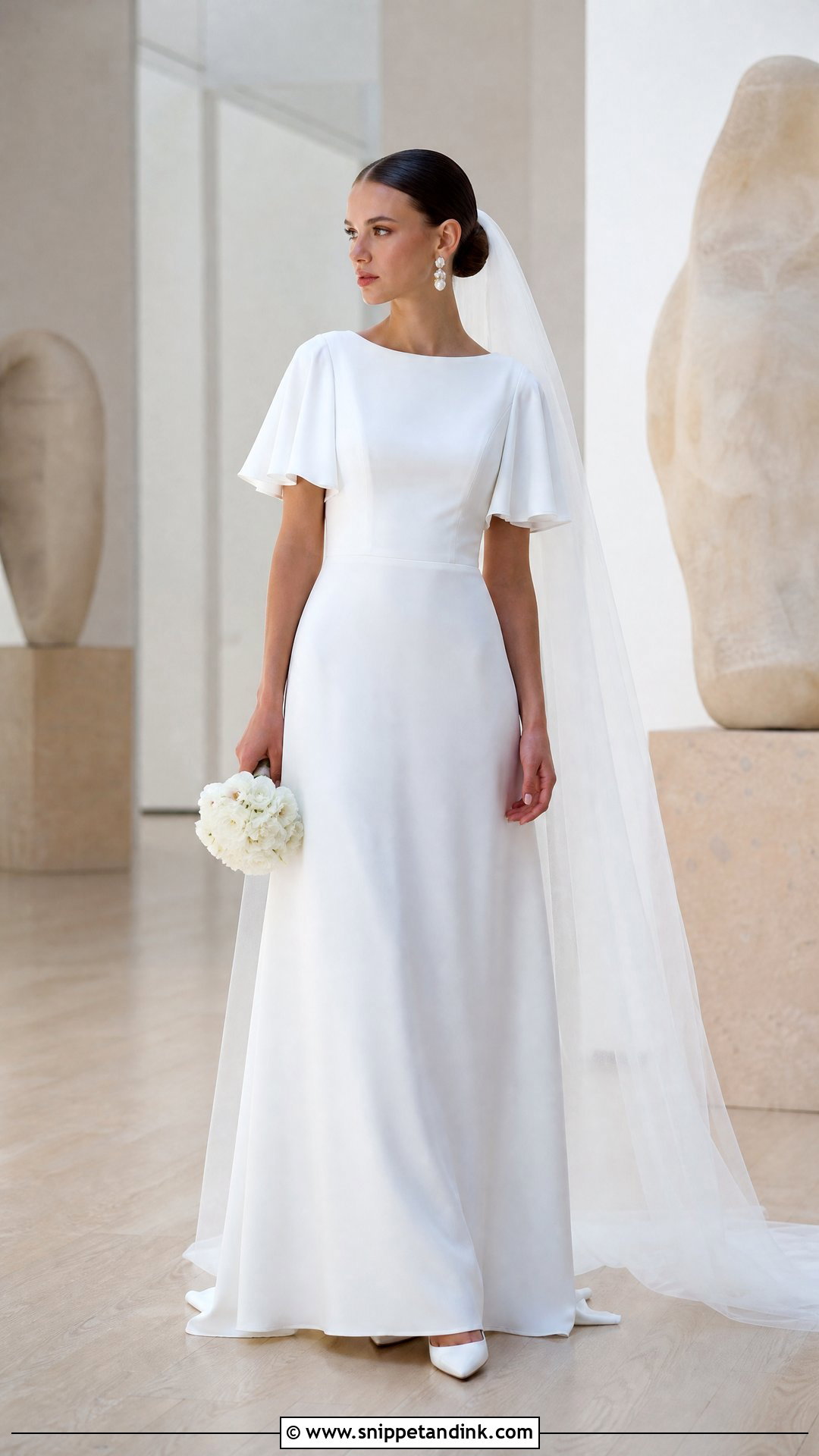Minimalist Flutter Sleeve Wedding Dress - Snippet and Ink - 20 Wedding Dress Flutter Sleeves