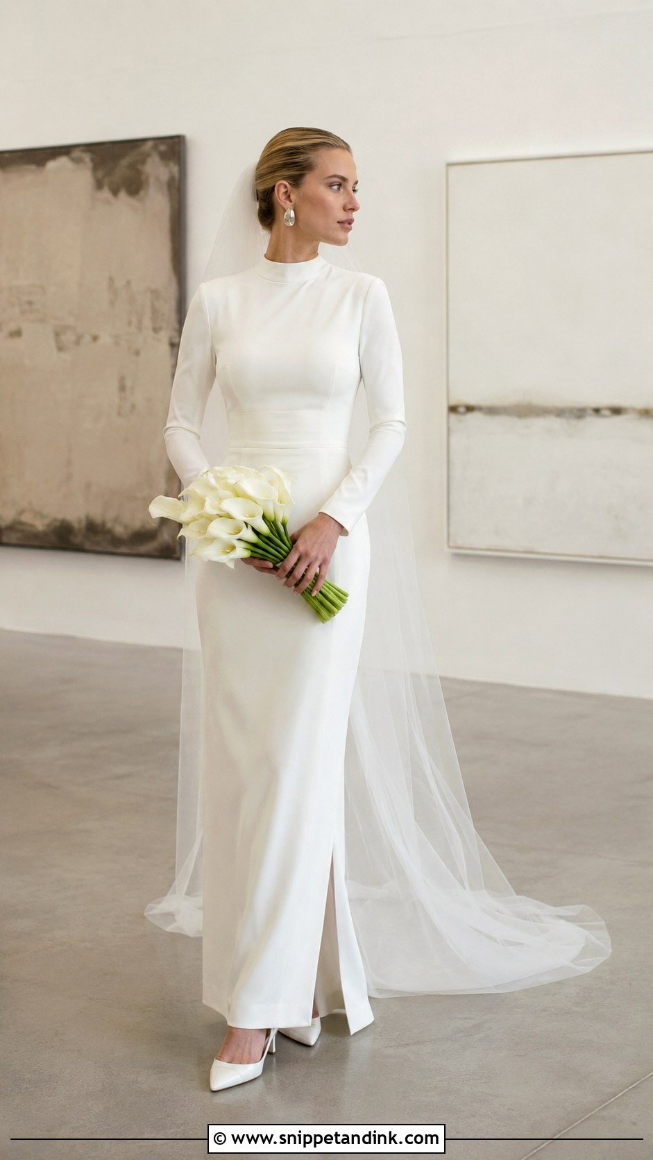 Minimalist High Neck Column Wedding Dress - Snippet and Ink - 20 Covered Wedding Dresses