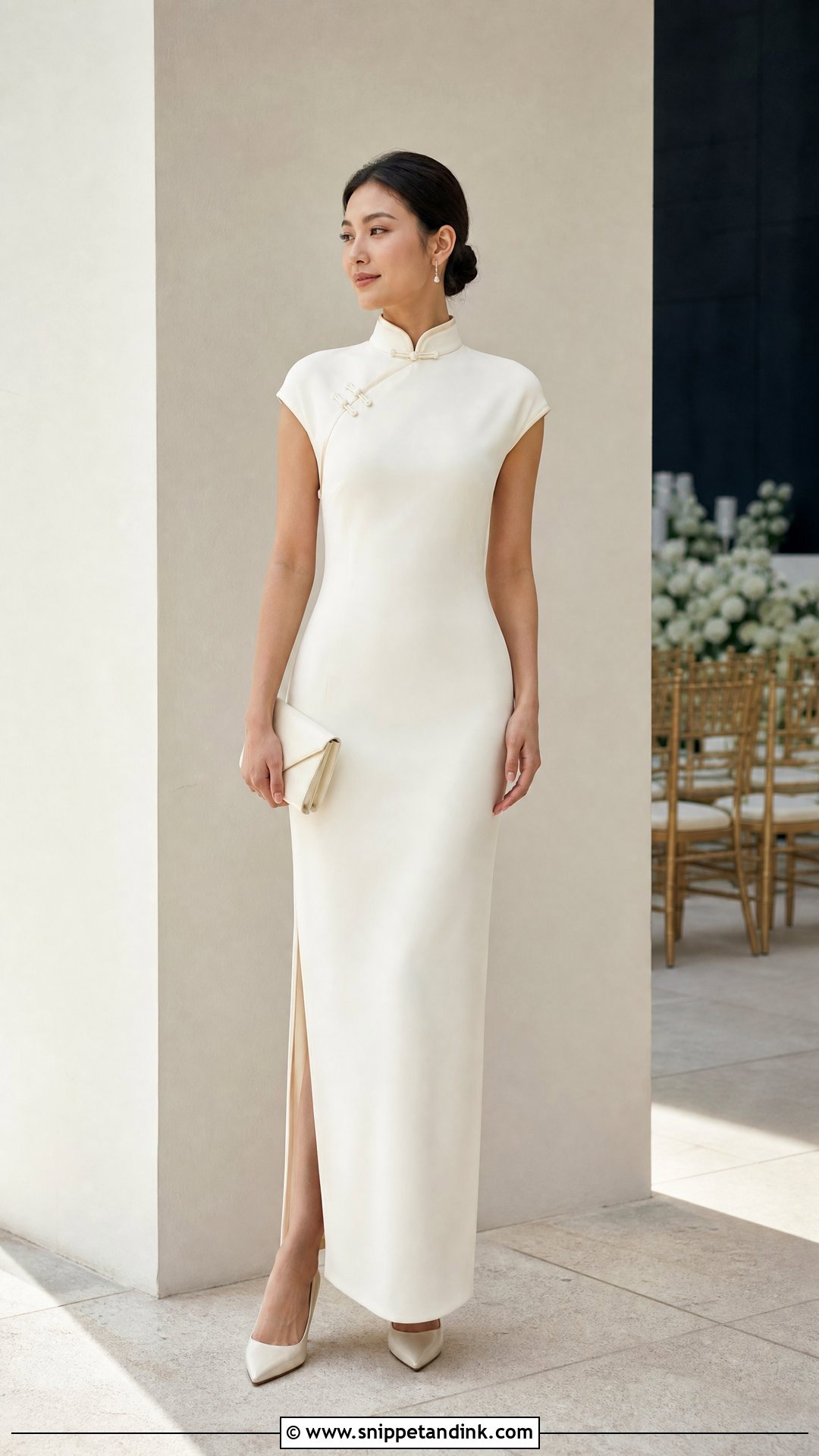Minimalist High Neck Qipao Wedding Dress - Snippet and Ink - 20 Qipao Wedding Dress Ideas