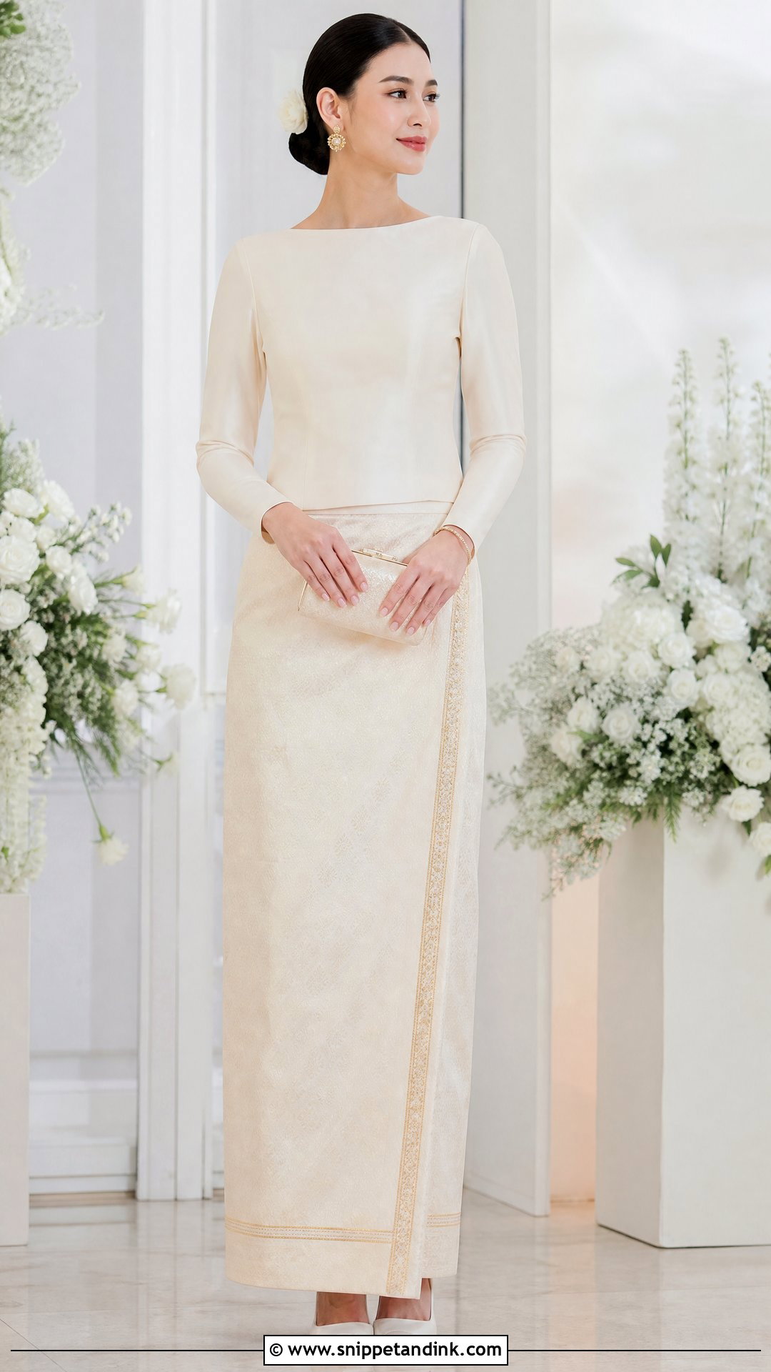 Minimalist Ivory Myanmar Wedding Dress - Snippet and Ink - 25 Myanmar Wedding Dress Design Ideas