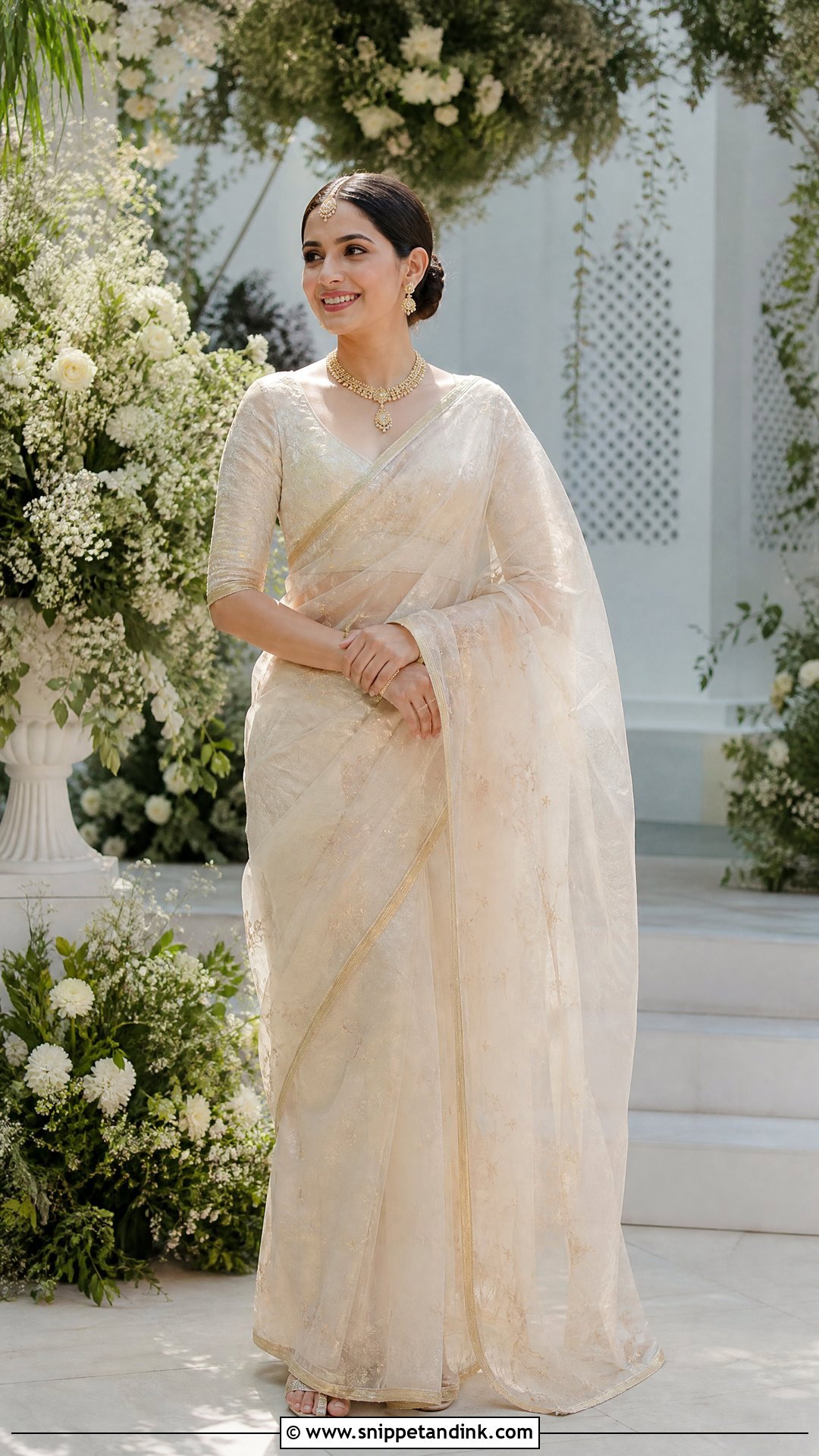 Minimalist Ivory Organza Saree Bride - Snippet and Ink - 20 Minimalist Indian Bride Ideas