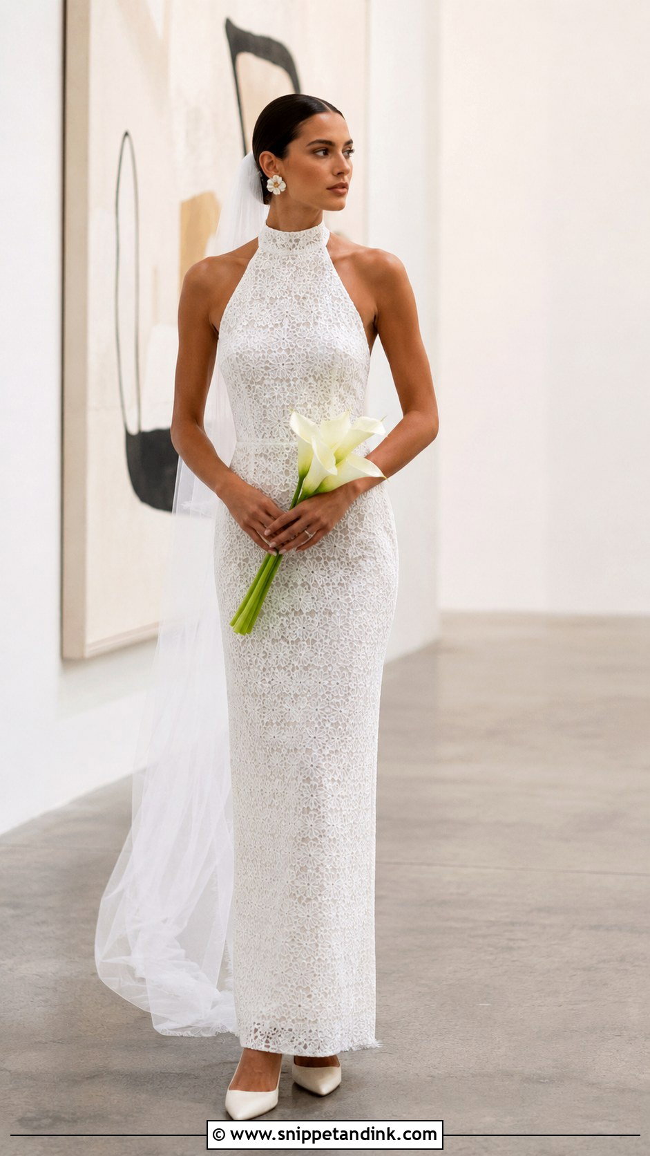 Minimalist Lace Halter Wedding Dress - Snippet and Ink - 20 Lace Halter Wedding Dress Ideas