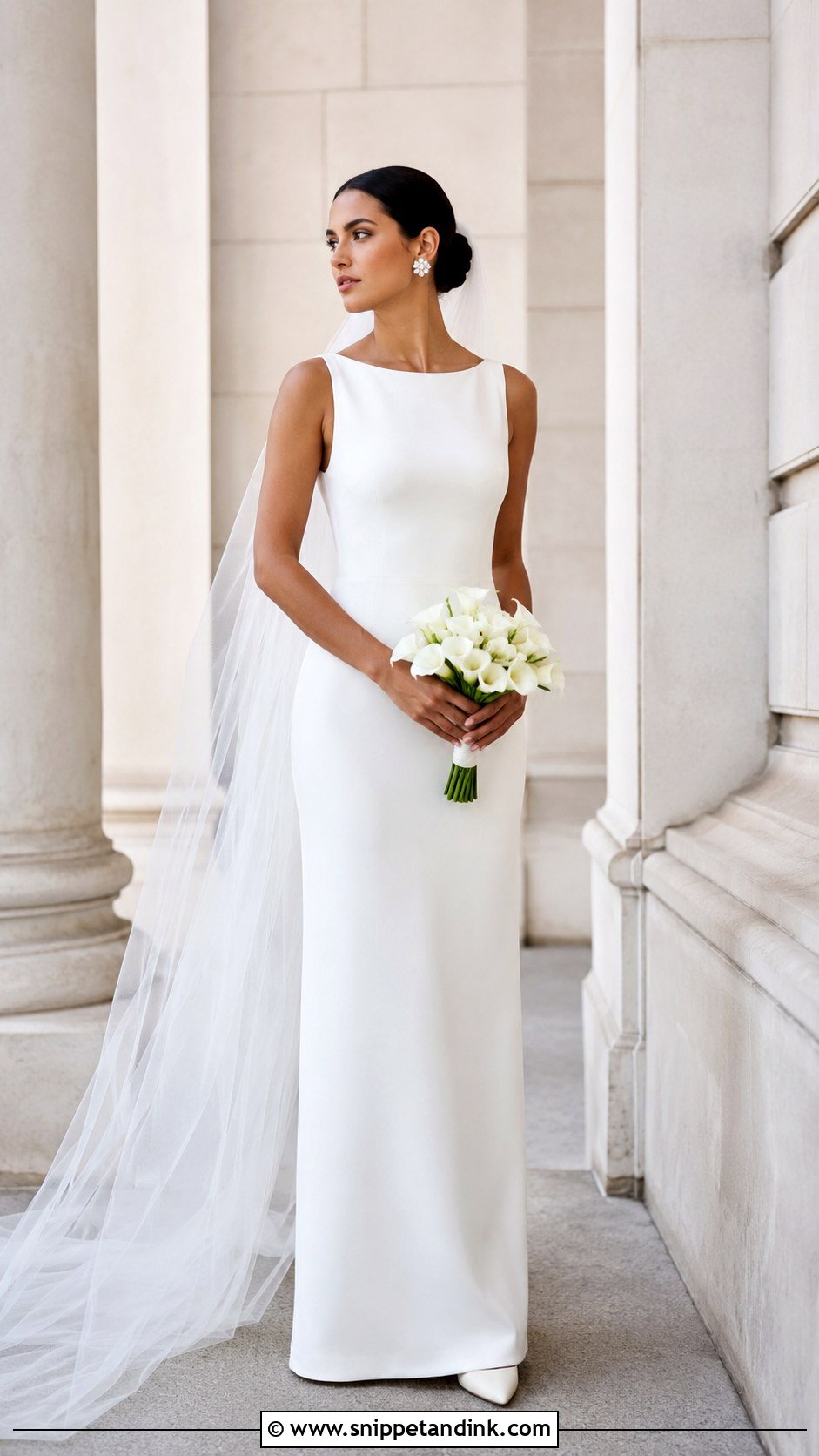 Minimalist Latina Wedding Dress With Sleek Bun - Snippet and Ink - 25 Latina Wedding Dress Ideas