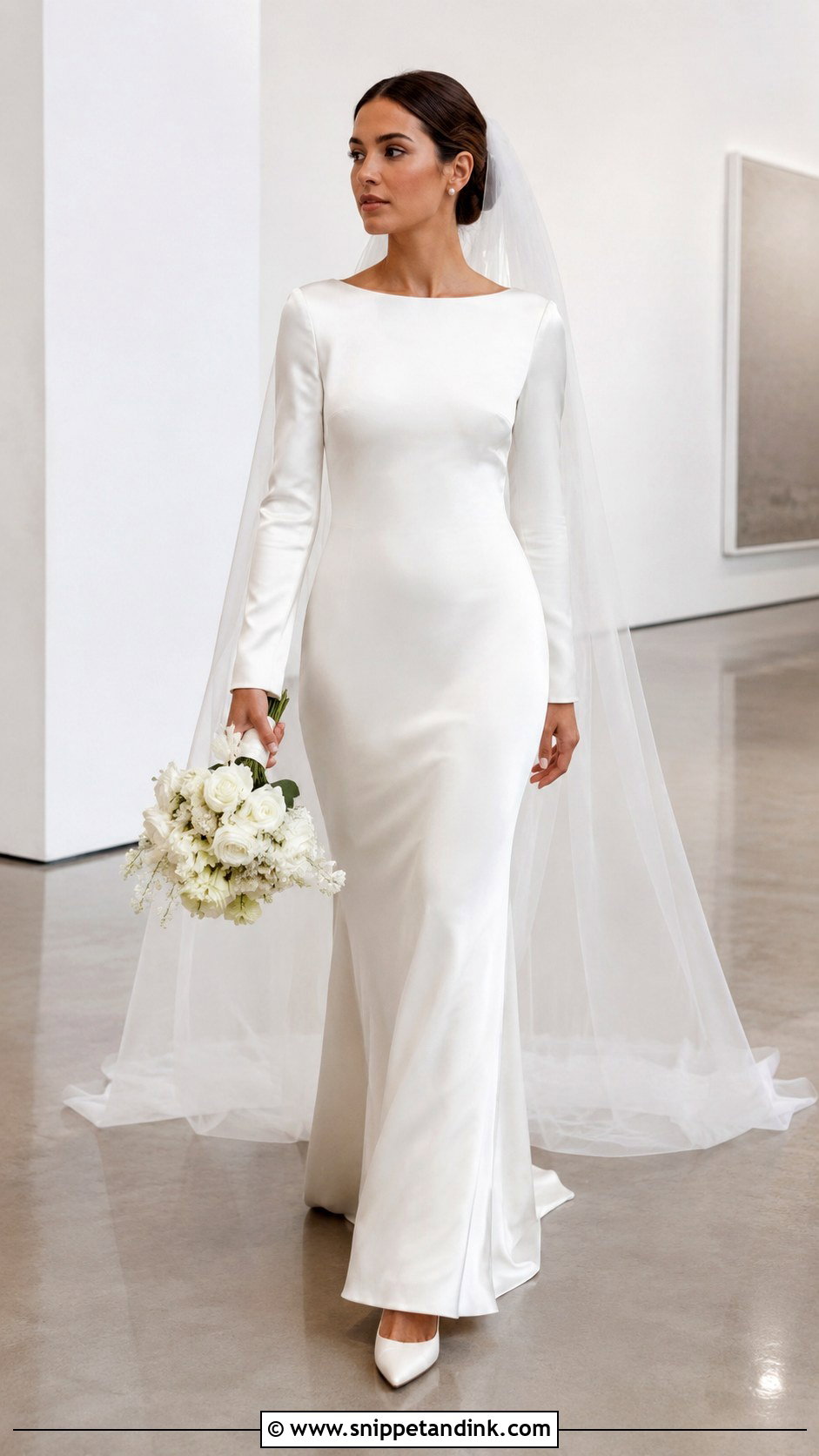 Minimalist Long Sleeve Satin Wedding Dress - Snippet and Ink - 25 Long Sleeve Satin Wedding Dress Ideas