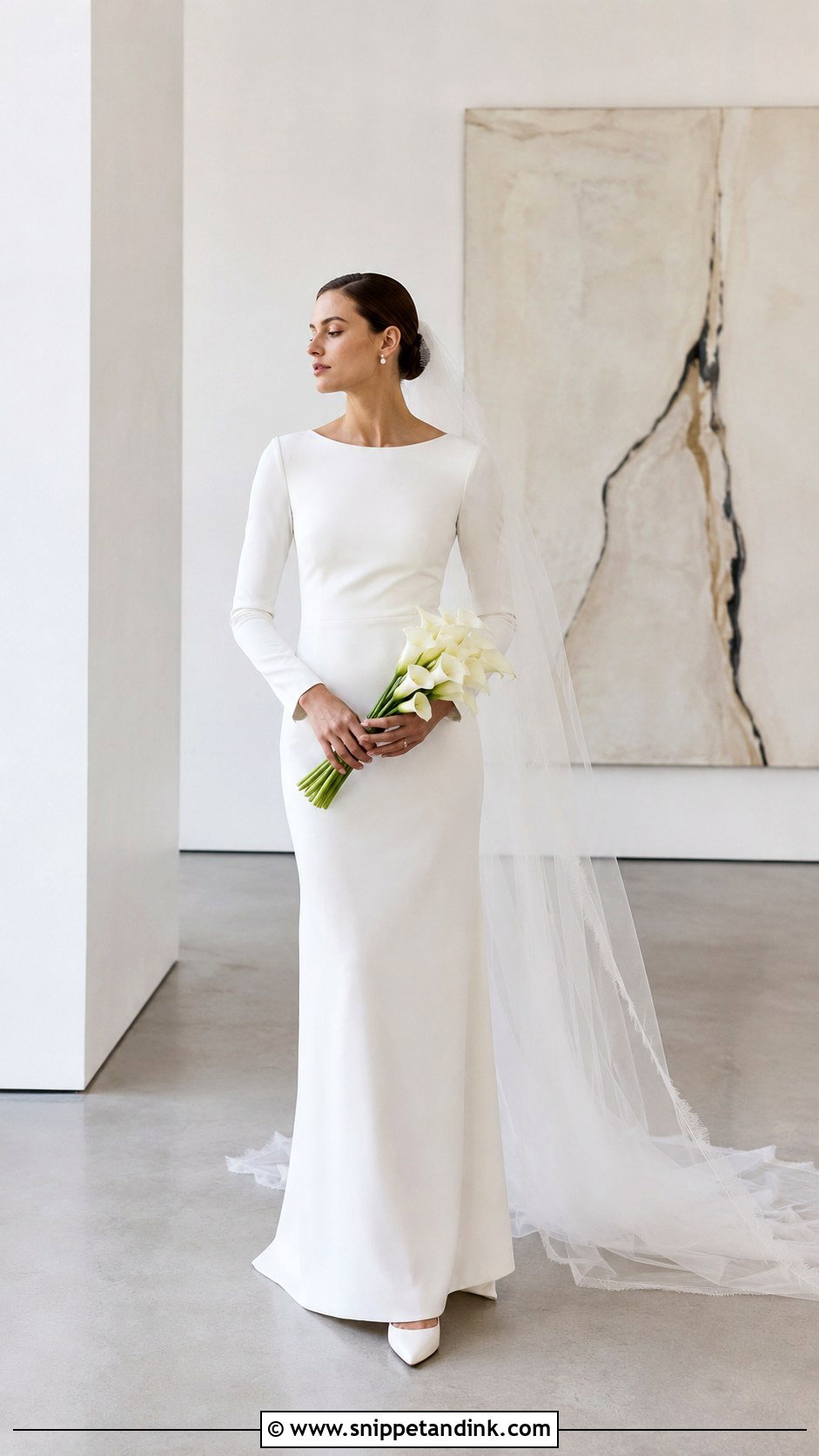 Minimalist Long Sleeve Silk Column Wedding Dress - Snippet and Ink - 20 Long Sleeve Silk Wedding Dress Ideas
