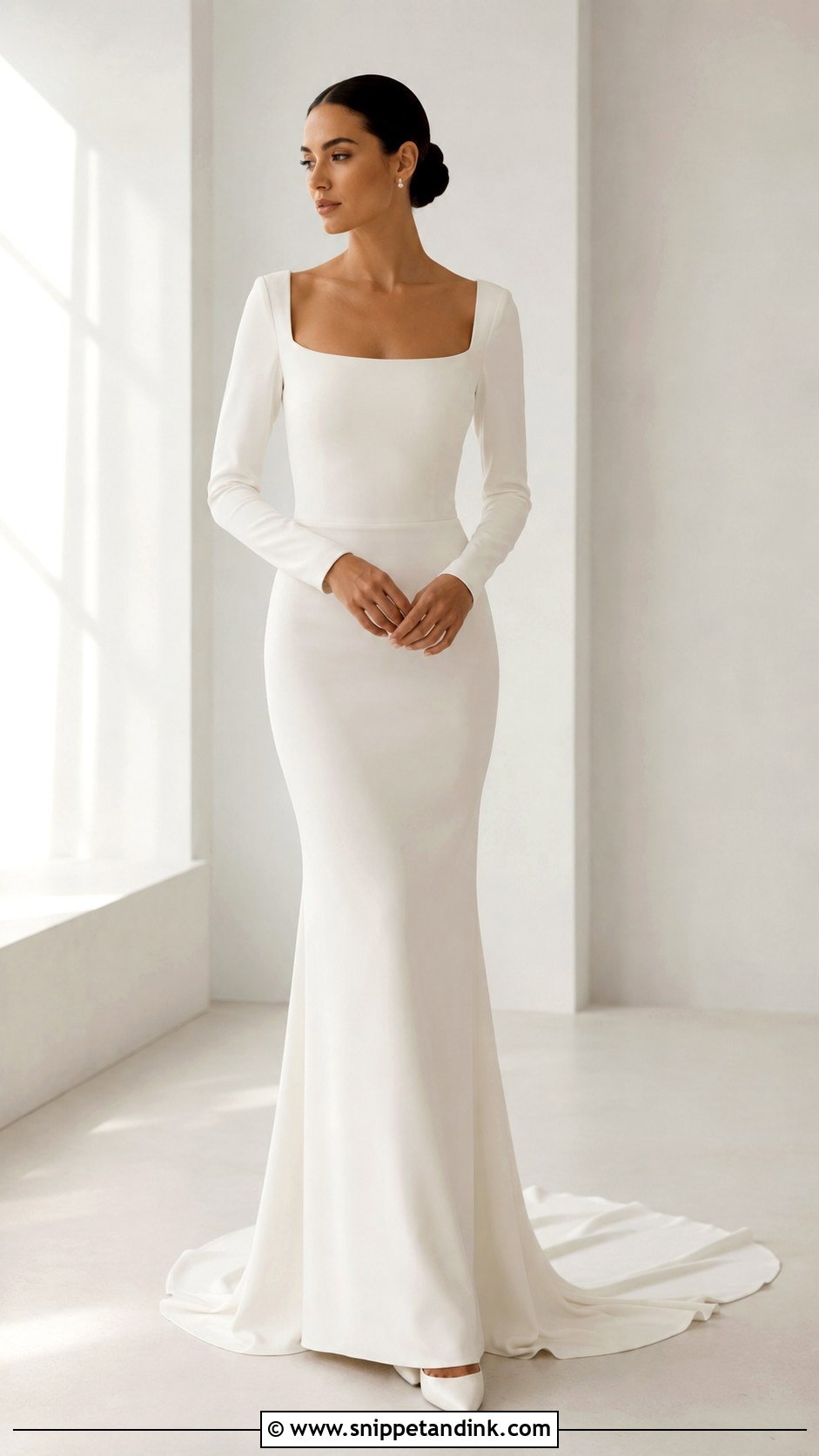 Minimalist Long Sleeve Wedding Dress - Snippet and Ink - 25 Old Money Wedding Dresses