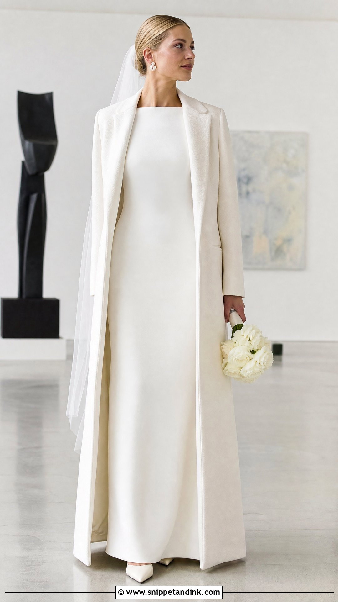 Minimalist Long Sleeve Winter Bridal Dress - Snippet and Ink - 20 Winter Bridal Ideas