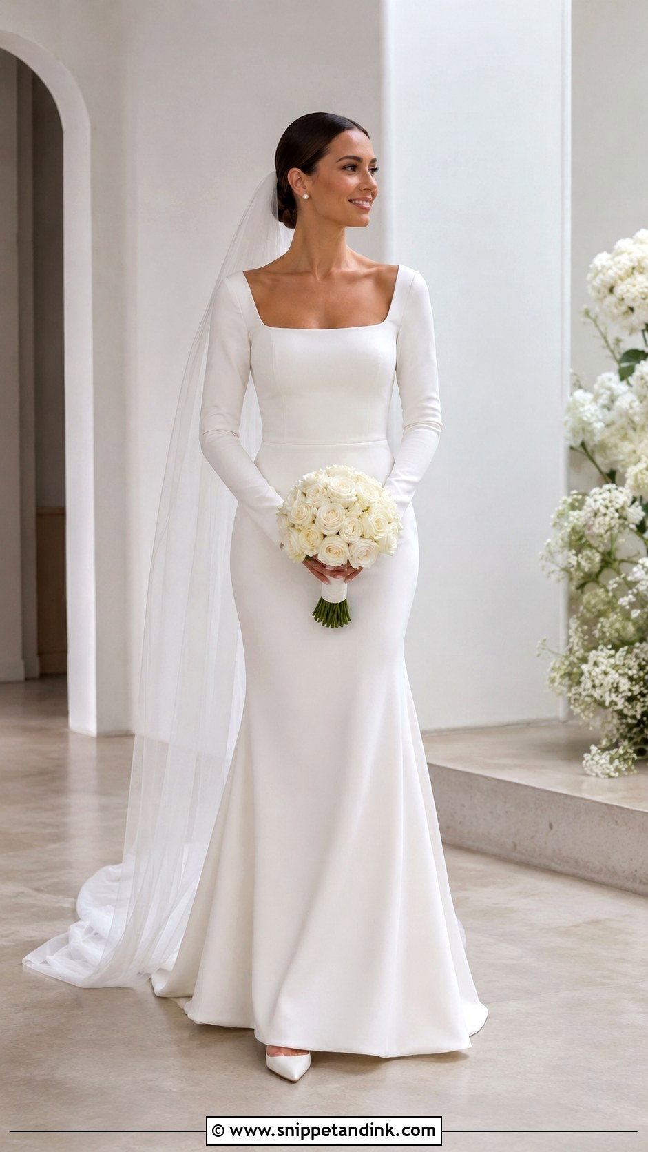 Minimalist Mermaid Wedding Dress With Sleeves - Snippet and Ink - 30 Mermaid Wedding Dress with Sleeves