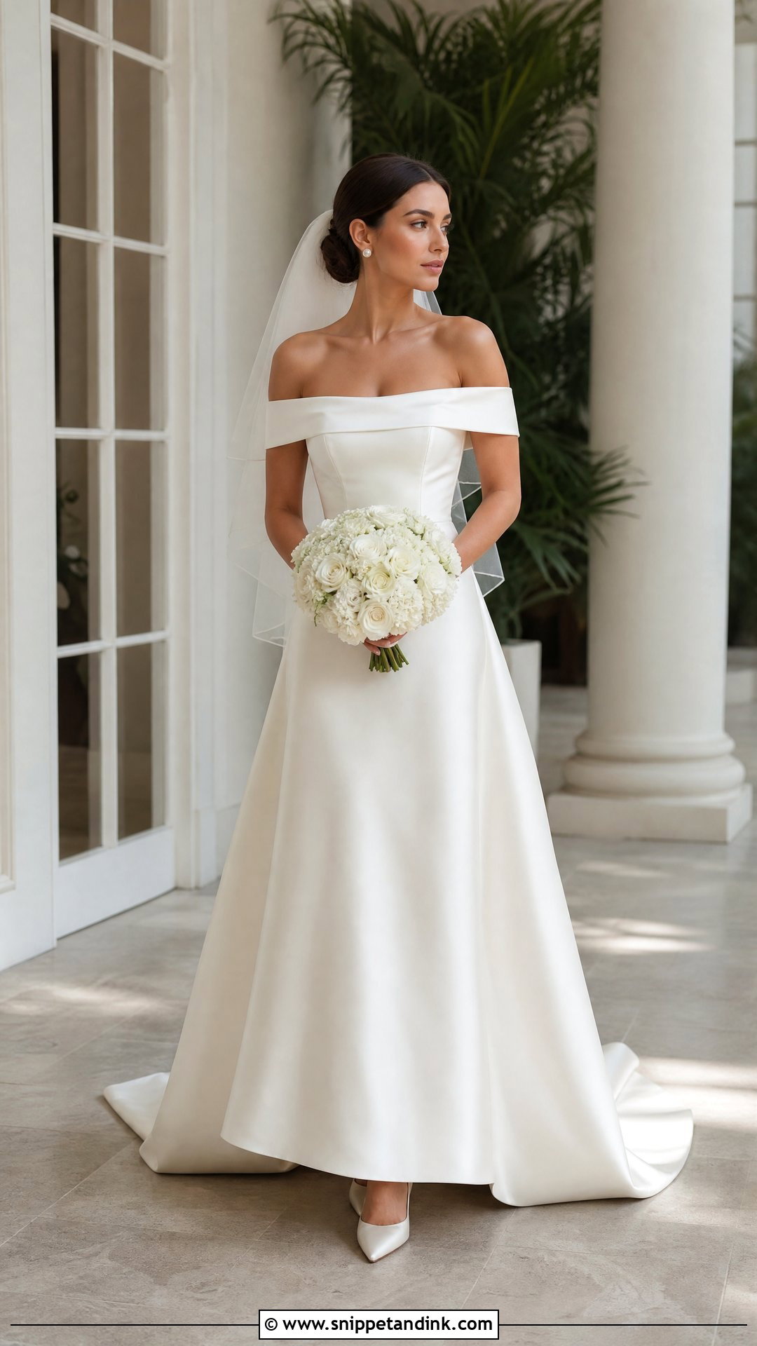 Minimalist Off Shoulder Wedding Dress - Snippet and Ink - 20 Minimalist Bride Dress Ideas