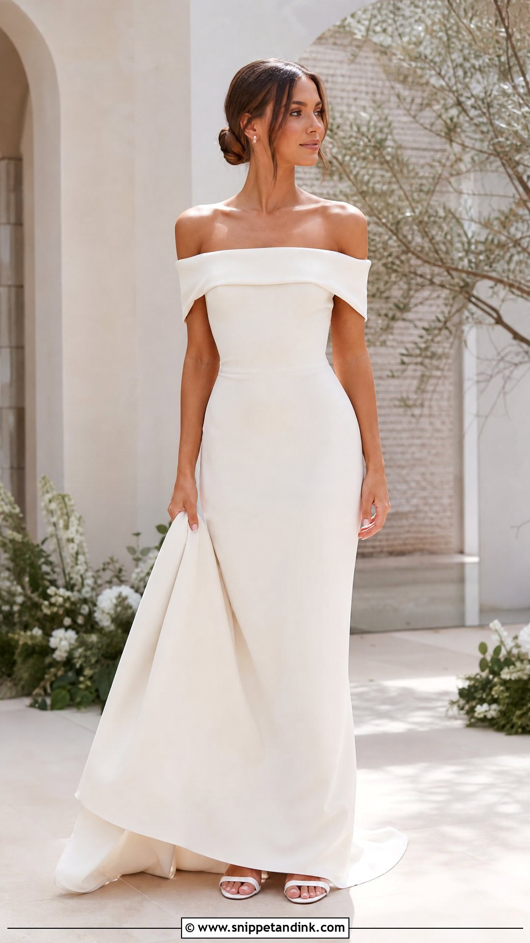 Minimalist Off Shoulder Wedding Dress - Snippet and Ink - 25 Minimalistic Wedding Dress Ideas