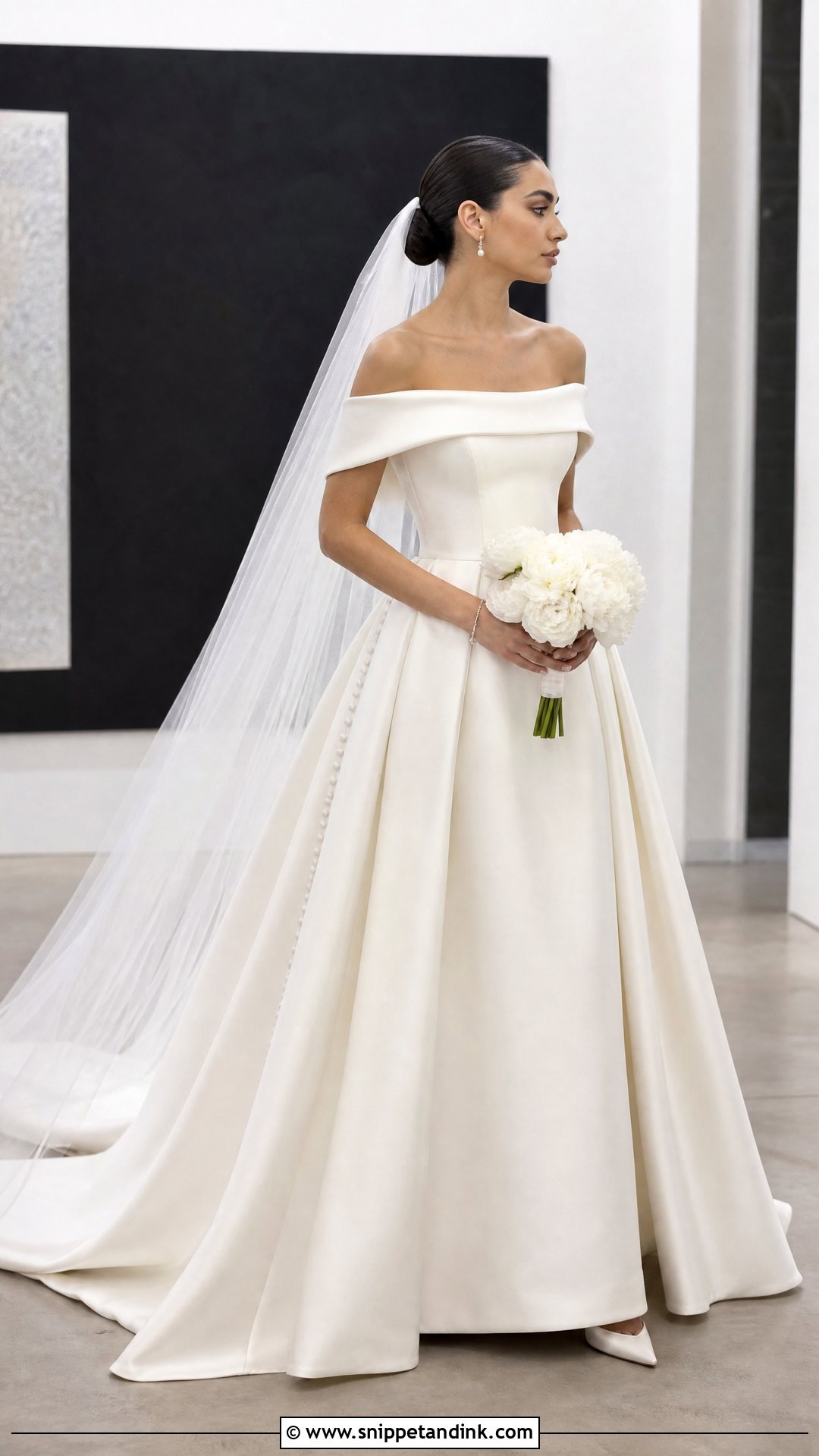 Minimalist Off the Shoulder Ball Gown Wedding Dress - Snippet and Ink - 20 Off the Shoulder Ball Gown Wedding Dress Ideas
