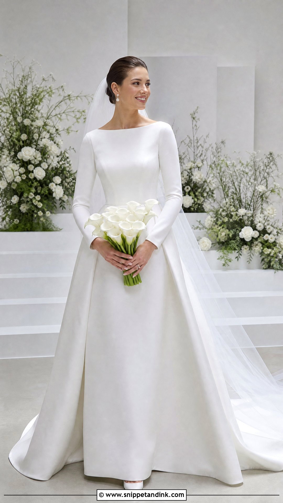 Minimalist Princess Wedding Dress With Crepe Sleeves - Snippet and Ink - 20 Princess Wedding Dresses Long Sleeve