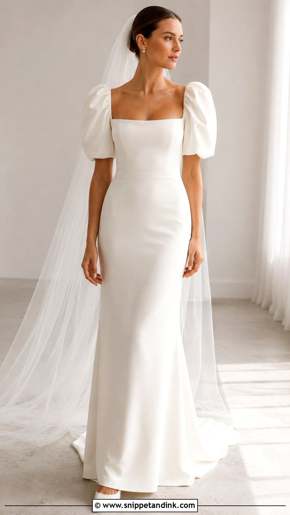 Minimalist Puff Sleeve Wedding Dress - Snippet and Ink - 25 Puffy Sleeve Wedding Dress Ideas