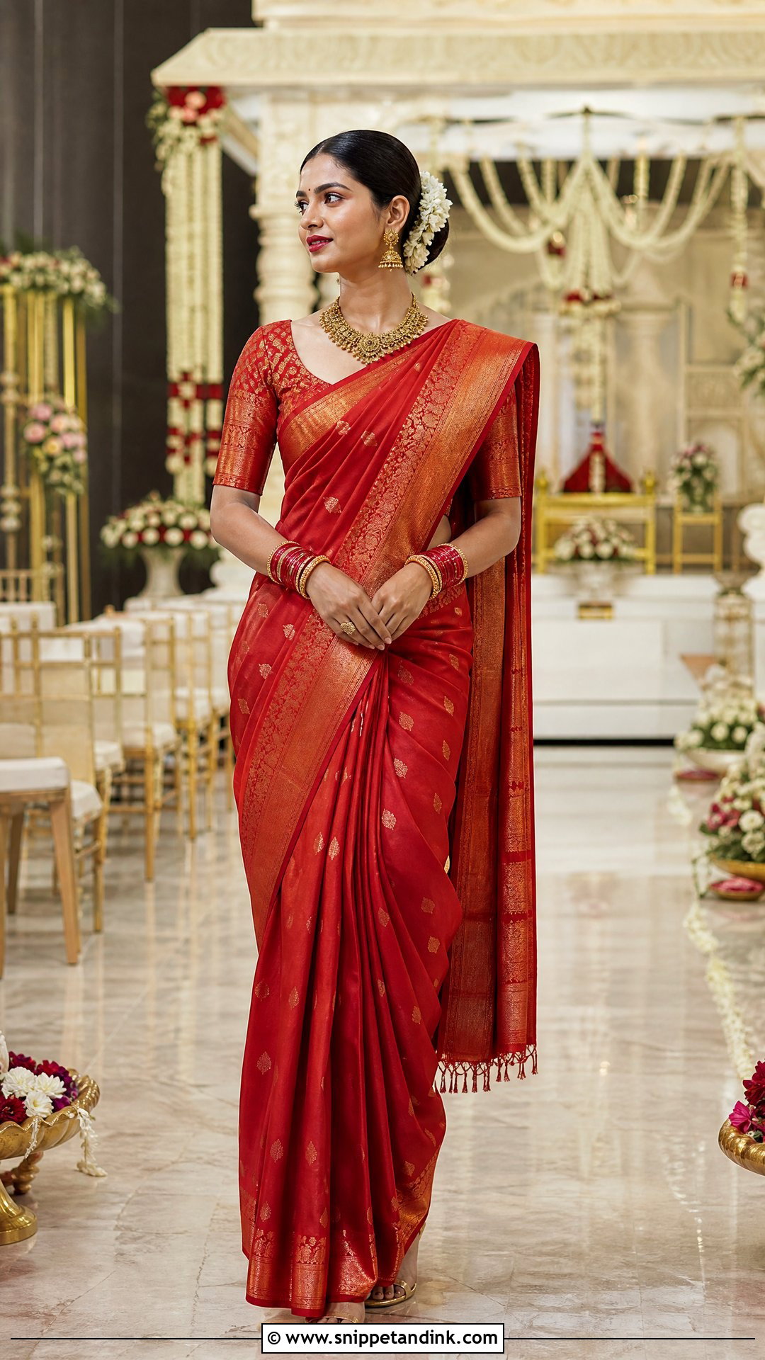 Minimalist Red Banarasi Saree Bride - Snippet and Ink - 20 Minimalist Indian Bride Ideas