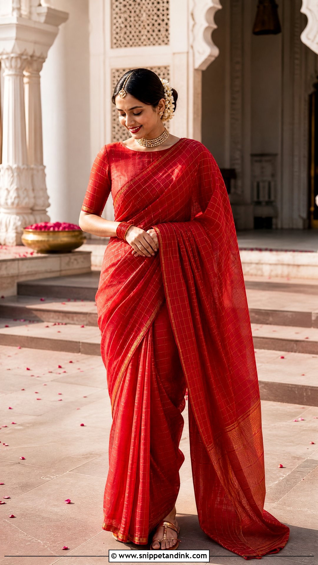 Minimalist Red Chanderi Saree Bride - Snippet and Ink - 20 Minimalist Indian Bride Ideas
