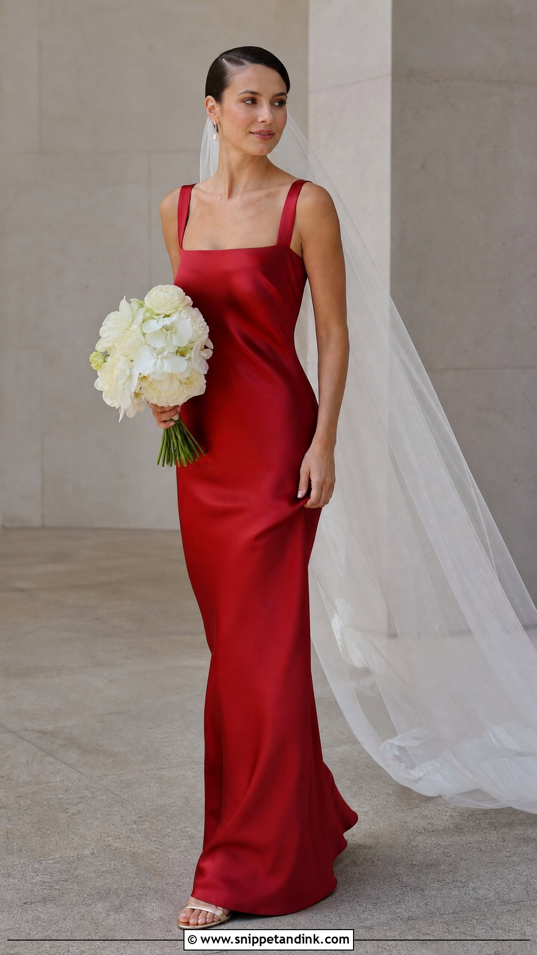 Minimalist Red Slip Bridal Gown - Snippet and Ink - 20 Red Bridal Gown Ideas