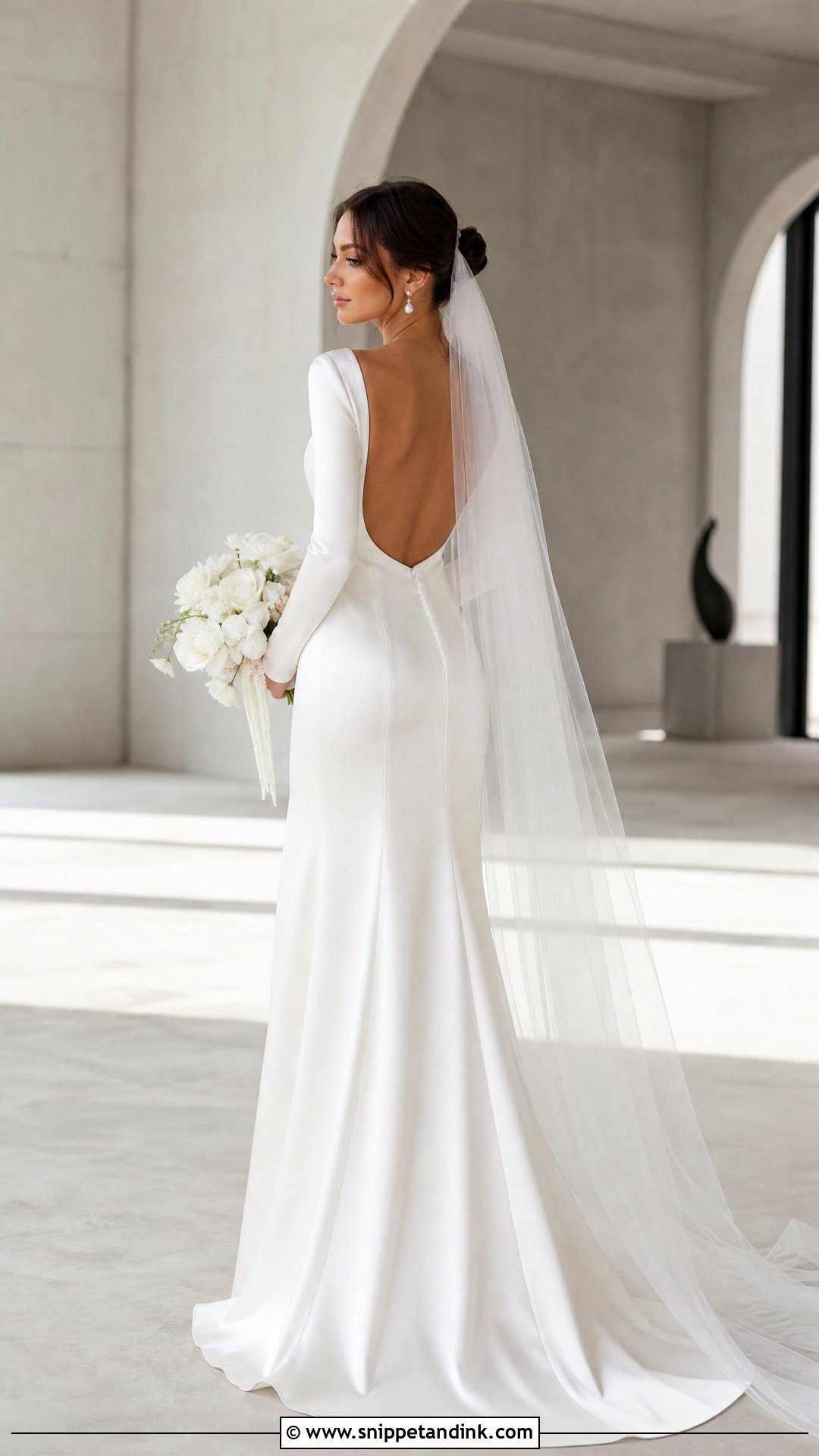Minimalist Satin Long Sleeve Backless Wedding Dress - Snippet and Ink - 25 Long Sleeve Backless Wedding Dress Ideas