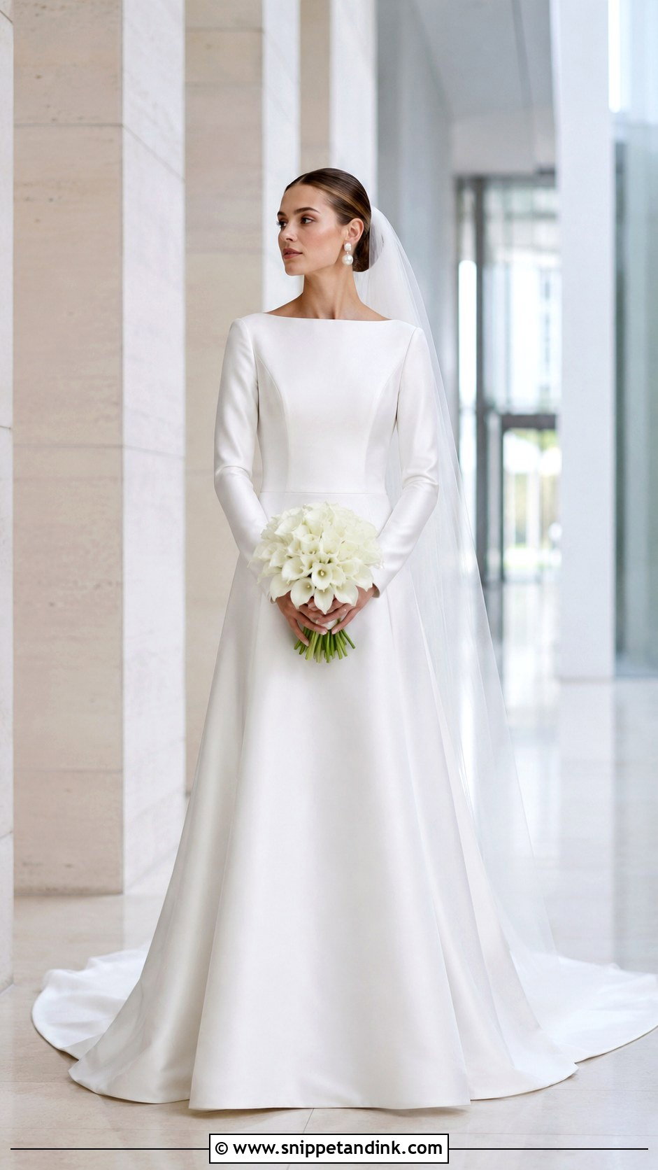 Minimalist Satin Long Sleeve Wedding Dress - Snippet and Ink - 20 Modest Long Sleeve Wedding Dresses