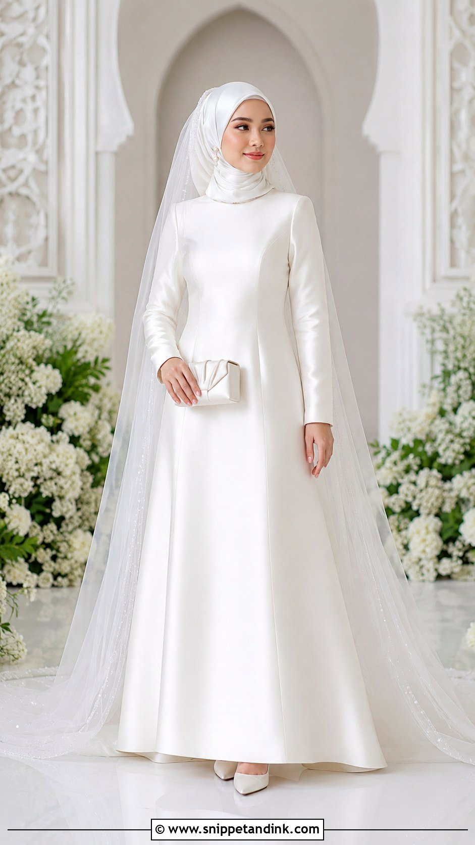 Minimalist Satin Muslim Wedding Dress - Snippet and Ink - 20 Malaysian Muslim Wedding Dress Ideas