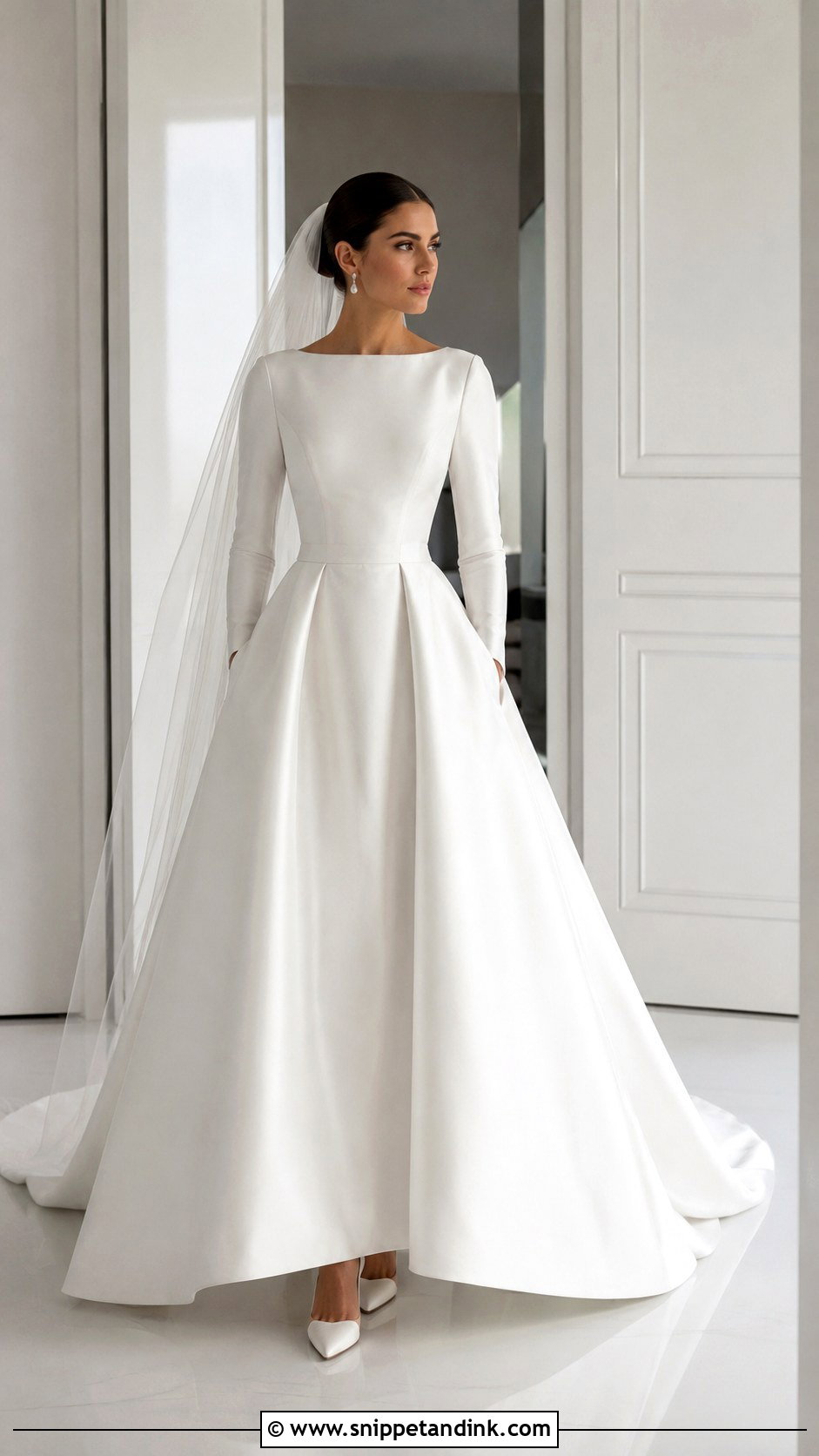 Minimalist Satin Princess Wedding Dress - Snippet and Ink - 20 Long Sleeve Princess Wedding Dress Ideas
