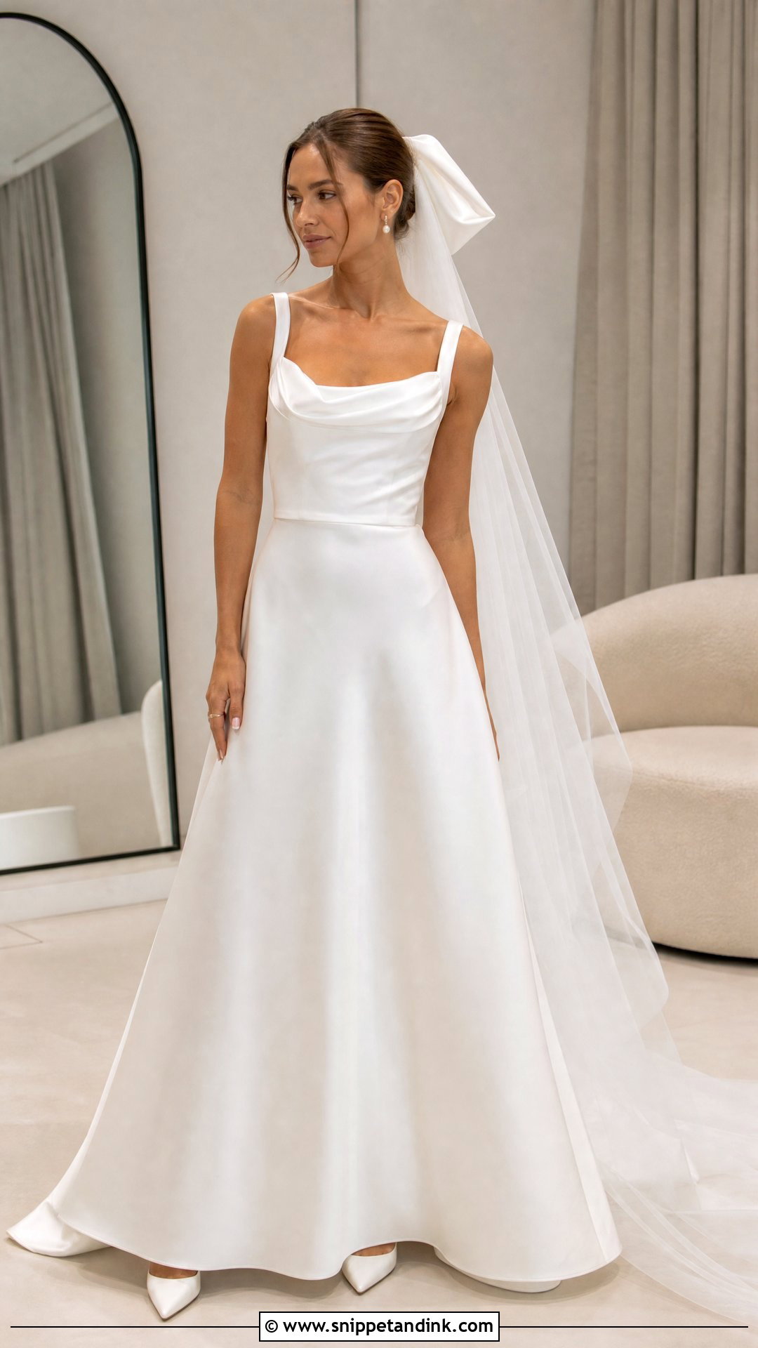 Minimalist Satin Wedding Dress With Bow Veil - Snippet and Ink - 20 Trying on Wedding Dresses