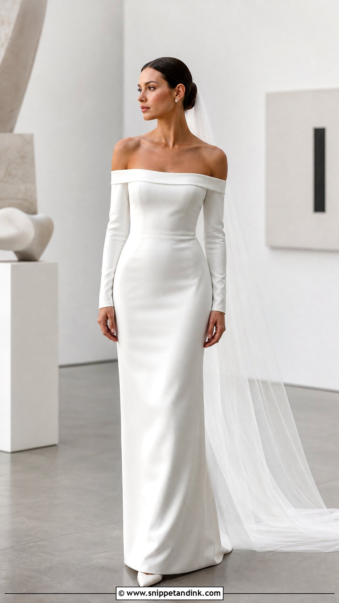 Minimalist Satin Wedding Dress With Fitted Sleeves - Snippet and Ink - 20 Wedding Dresses Off the Shoulder Sleeves