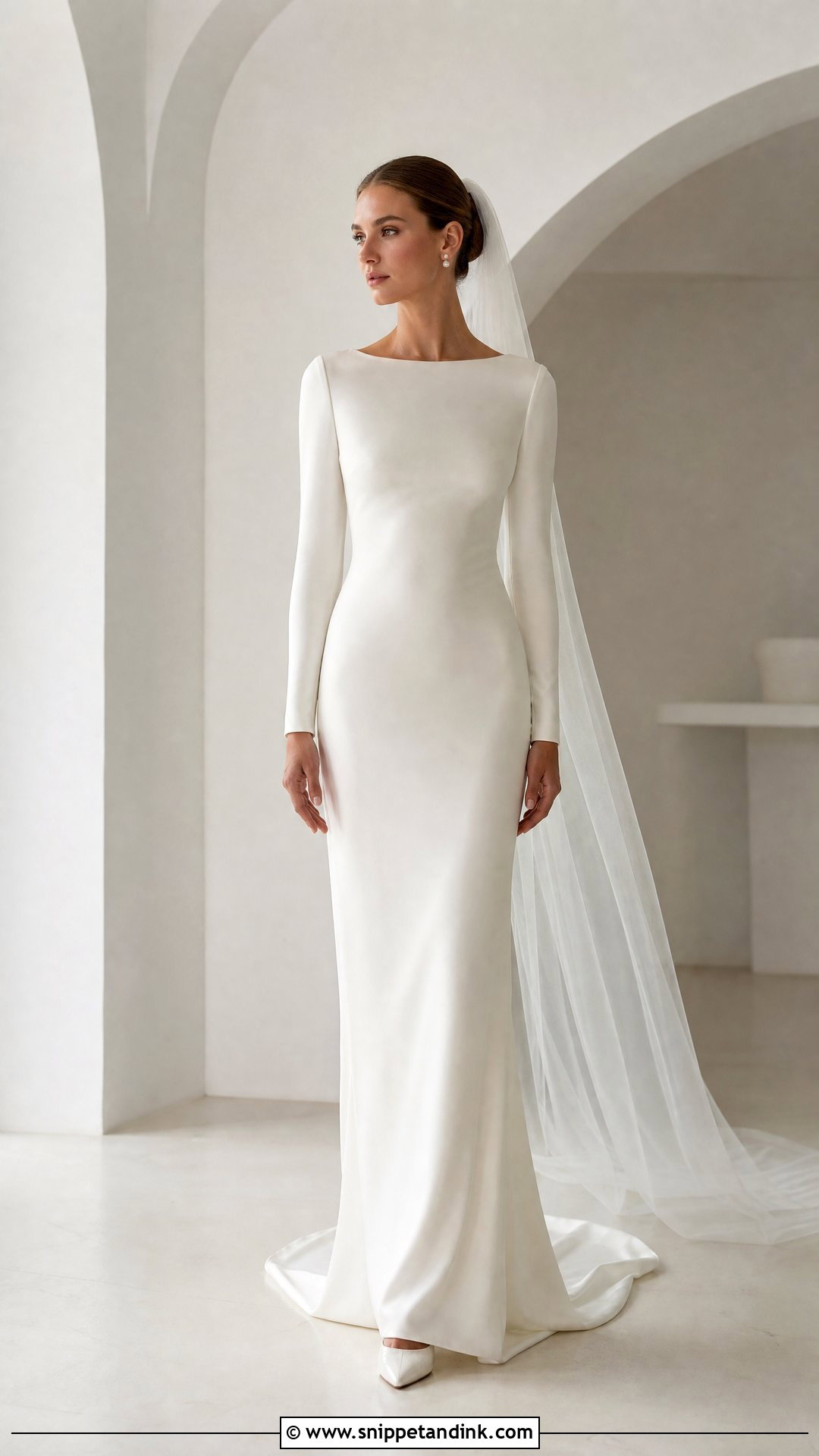 Minimalist Satin Wedding Gown with Long Sleeves - Snippet and Ink - 20 Satin Wedding Gown with Sleeves