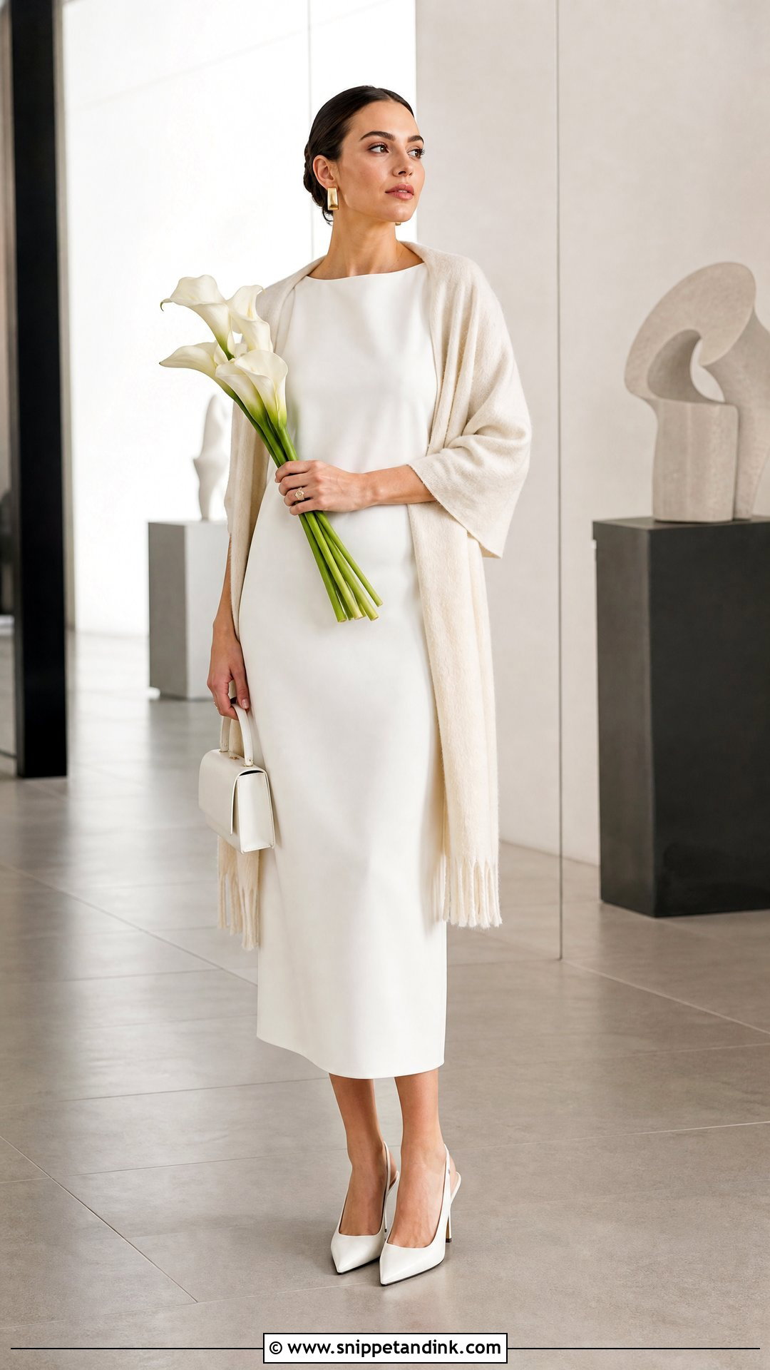 Minimalist Sheath Wedding Dress With Cashmere Shawl - Snippet and Ink - 25 Wedding Dress with Shawl Ideas