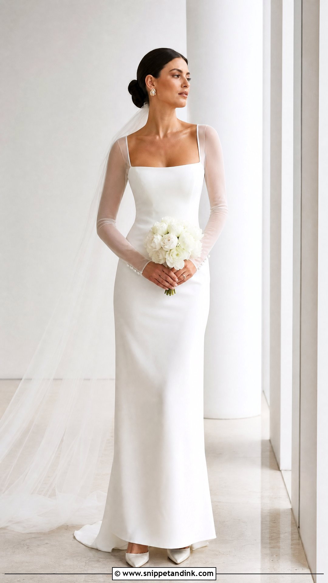 Minimalist Sheer Sleeve Wedding Dress - Snippet and Ink - 20 Wedding Dress Sheer Sleeves