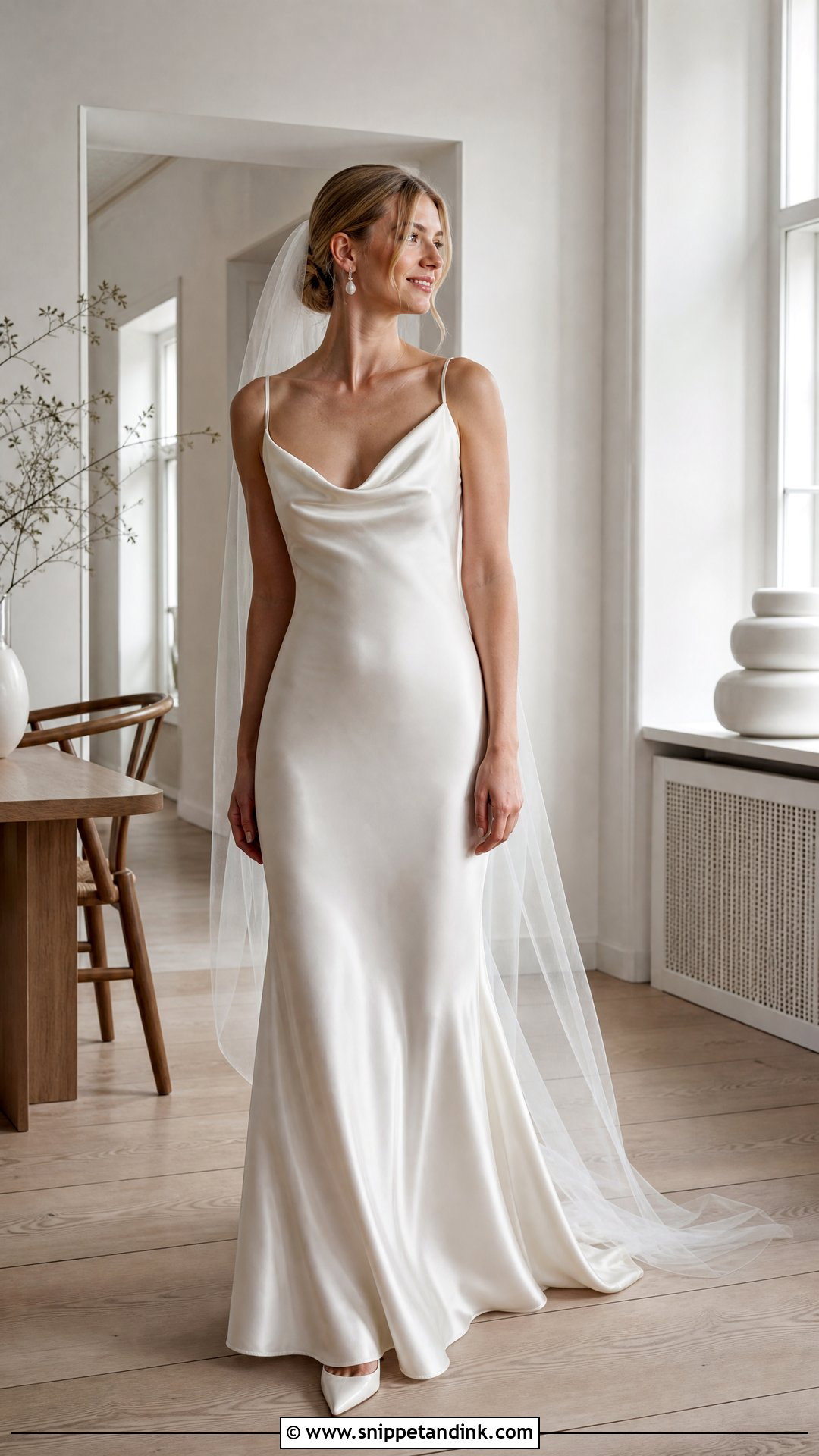 Minimalist Silk Slip Wedding Dress - Snippet and Ink - 20 Scandinavian Wedding Dress Ideas