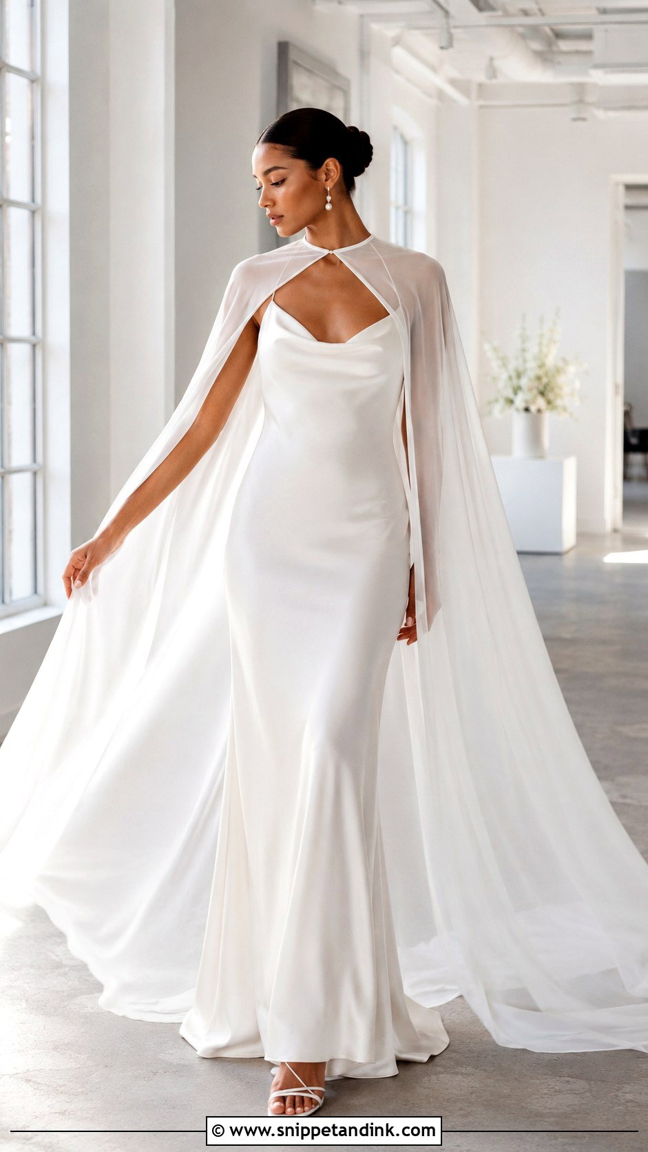 Minimalist Slip Wedding Dress With Cape - Snippet and Ink - 20 April Wedding Dress Ideas