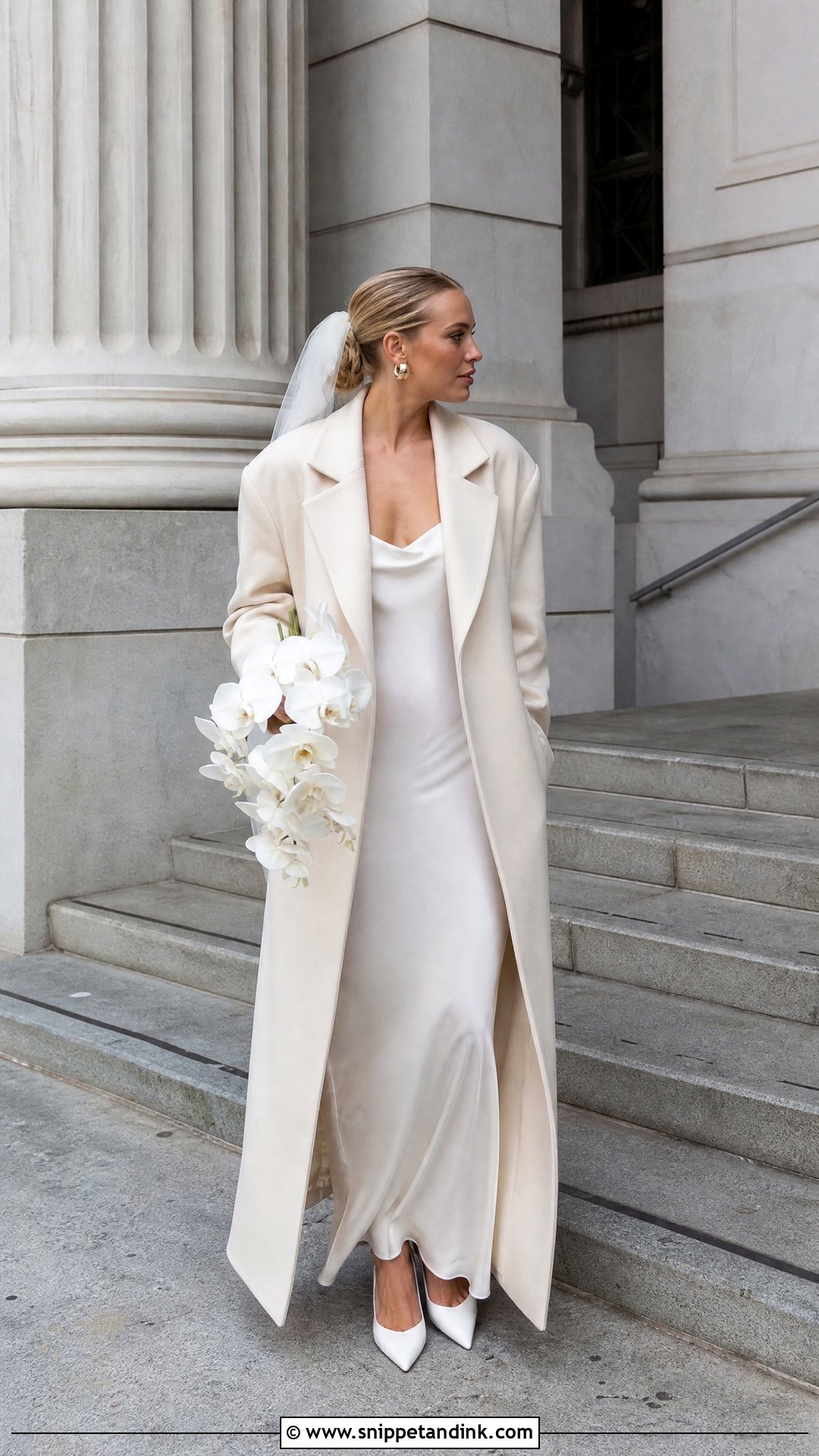 Minimalist Slip Wedding Dress With Long Coat - Snippet and Ink - 20 October Bride Ideas