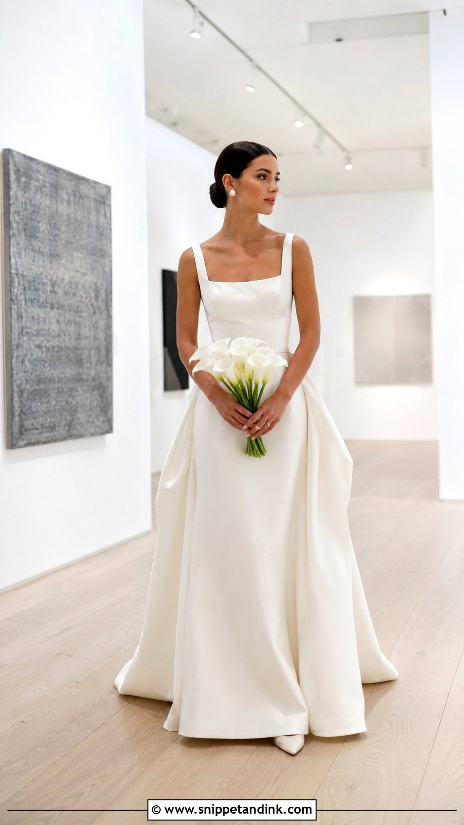 Minimalist Square Neck Bustled Wedding Dress - Snippet and Ink - 20 Bustled Wedding Dress Ideas