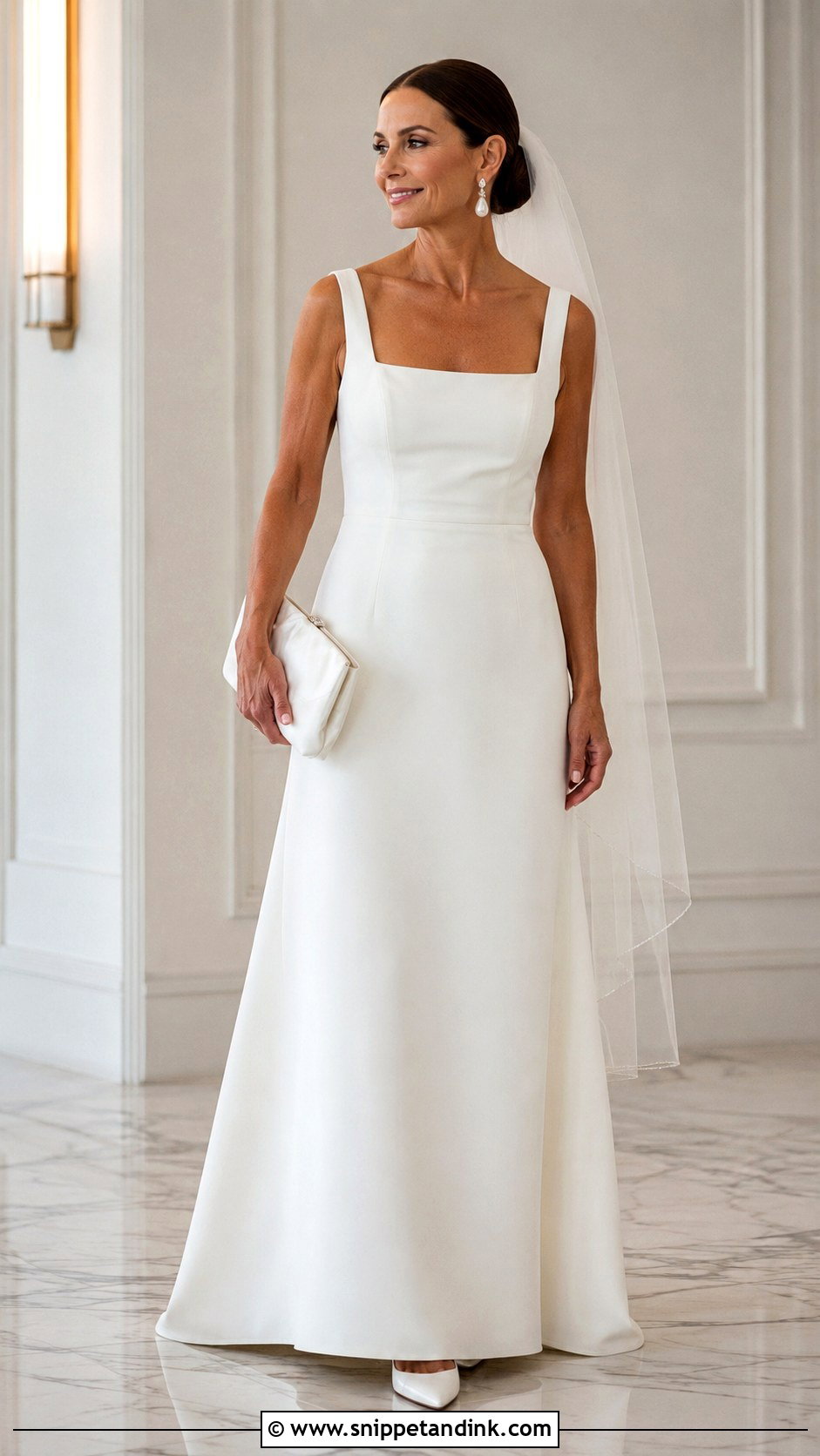 Minimalist Square Neck Wedding Dress - Snippet and Ink - 20 Older Bride Wedding Dress Ideas