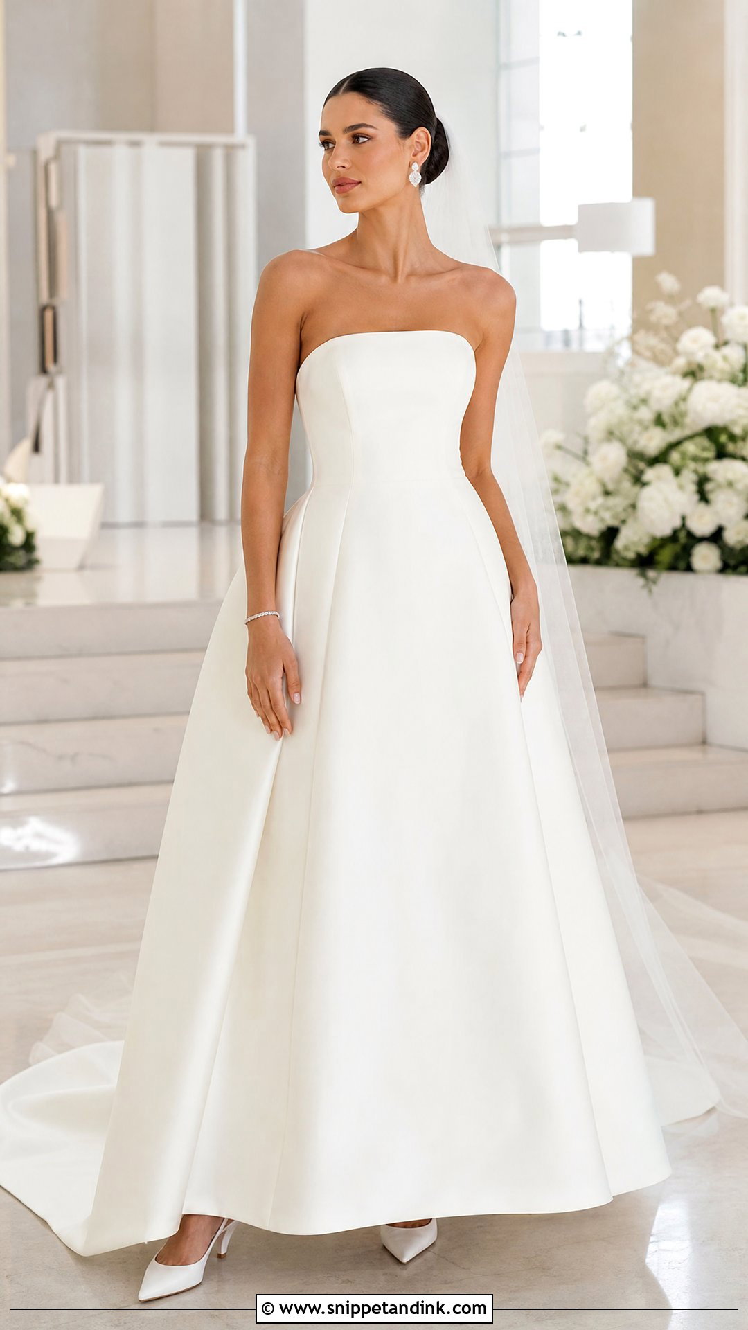 Minimalist Strapless A Line Wedding Dress - Snippet and Ink - 20 Minimalist Bride Dress Ideas