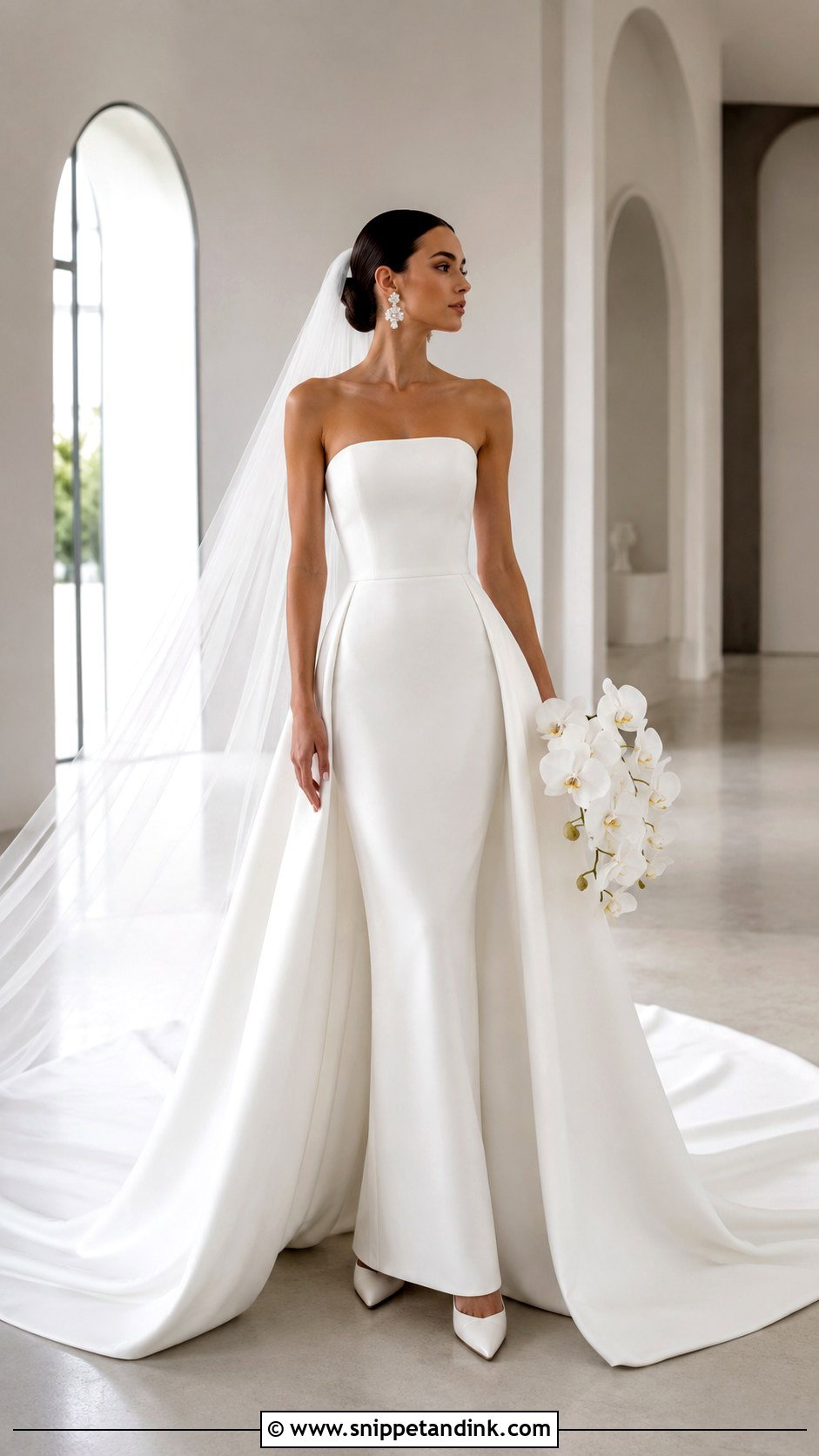 Minimalist Strapless Column Gown With Overskirt - Snippet and Ink - 20 Allure Bridal Couture Ideas