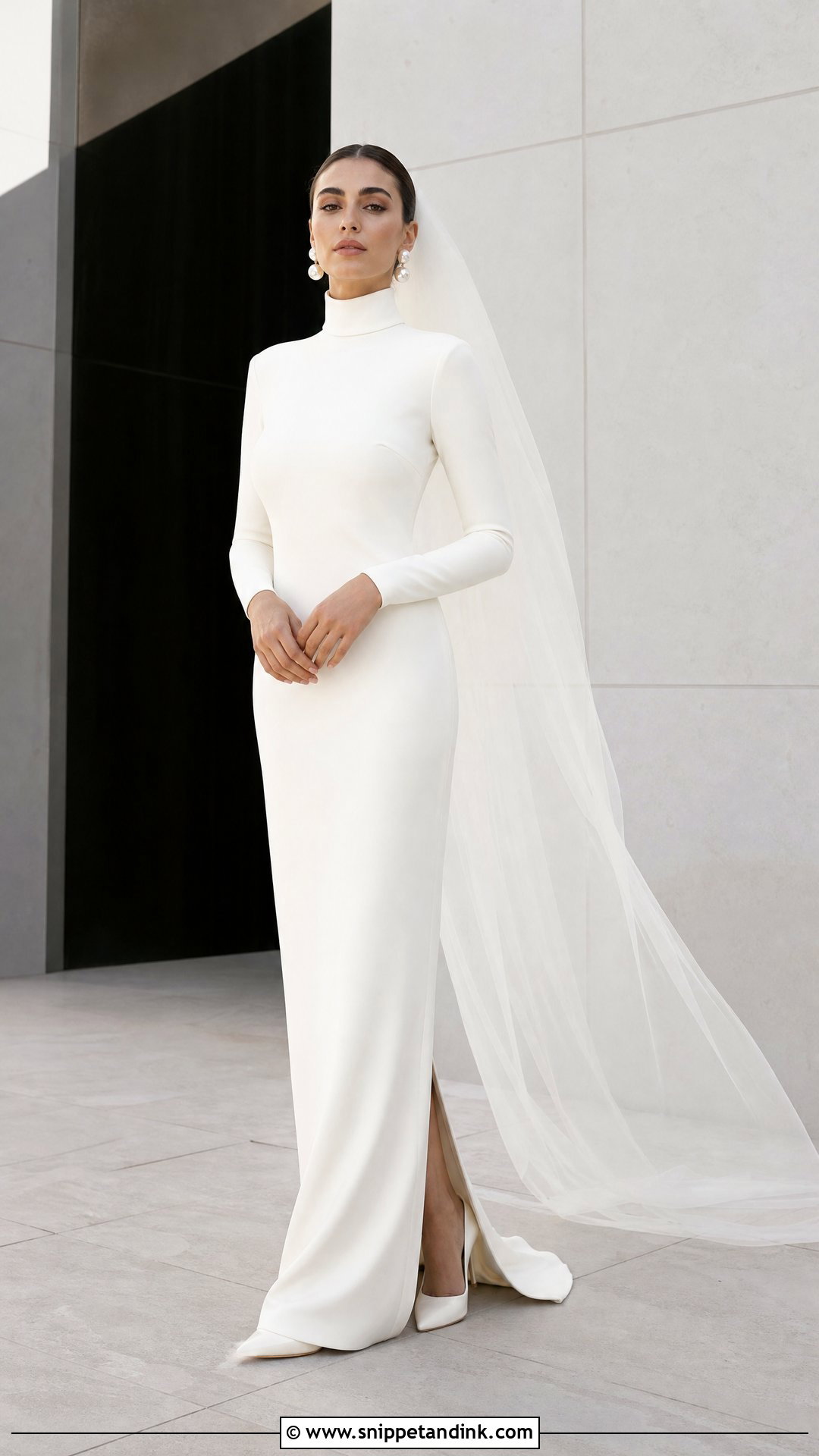 Minimalist Turtleneck Column Wedding Dress - Snippet and Ink - 20 Turtleneck Wedding Dresses