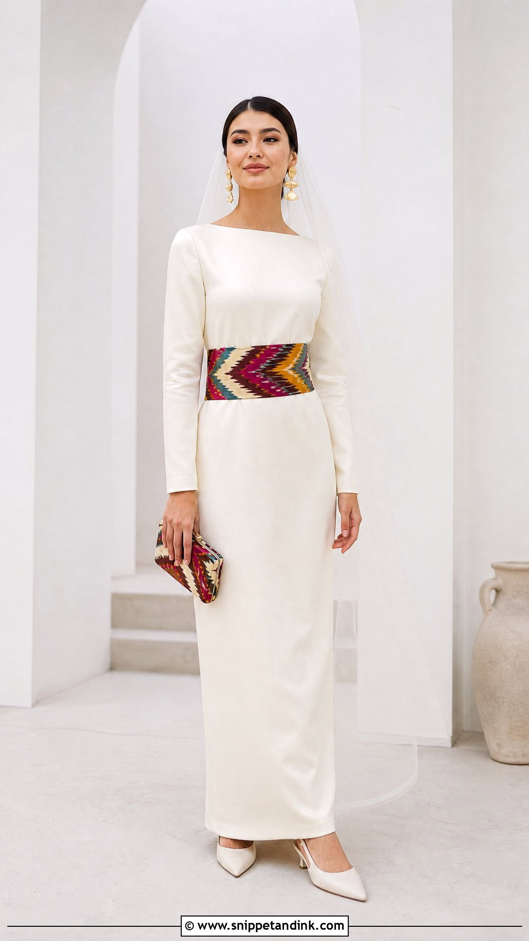Minimalist Uzbek Wedding Dress With Ikat Belt - Snippet and Ink - 20 Uzbek Wedding Dress Ideas