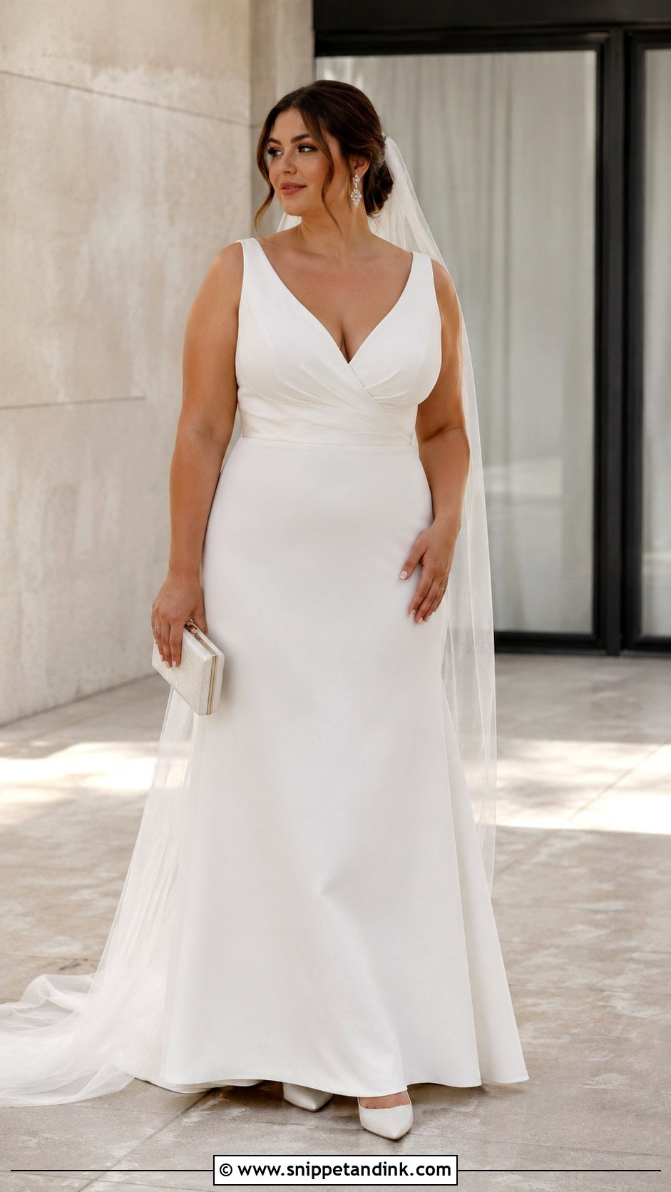 Minimalist V Neck Crepe Wedding Dress - Snippet and Ink - 20 Large Bust Wedding Dress Ideas