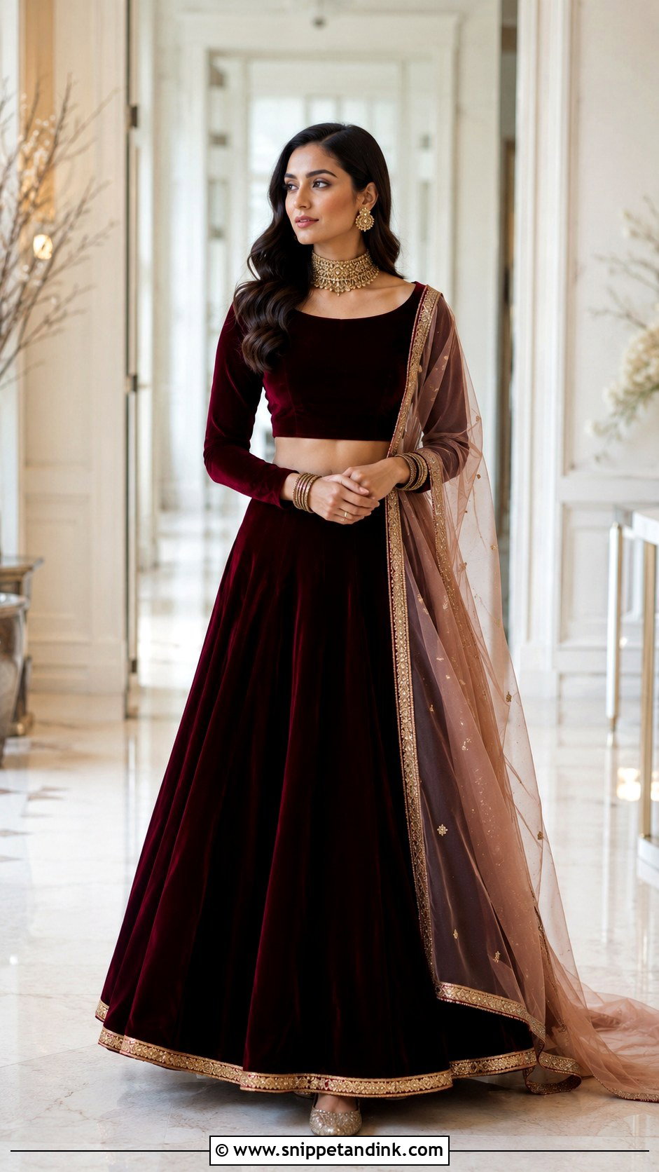 Minimalist Velvet Lehenga Bride - Snippet and Ink - 20 Minimalist Indian Bride Ideas